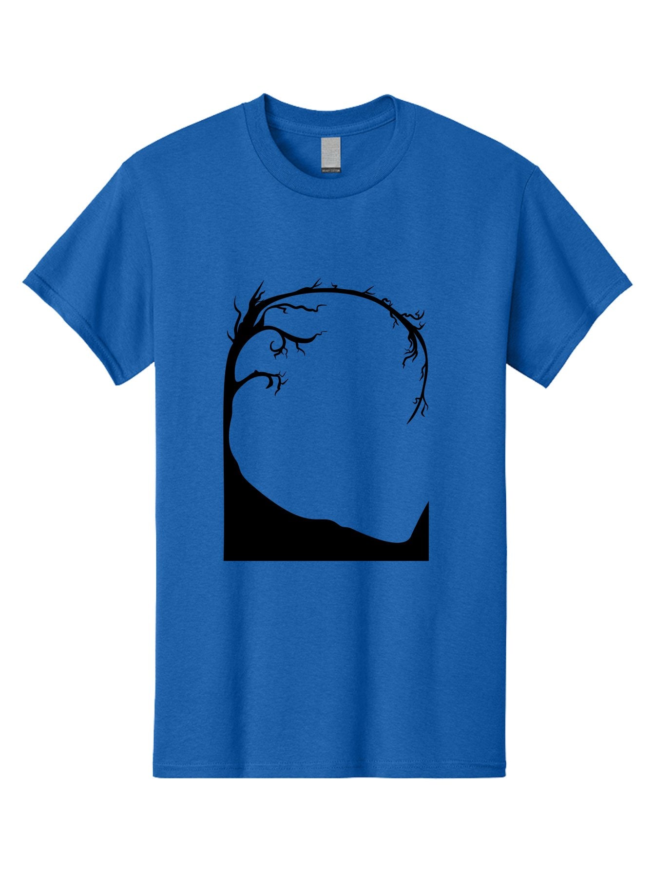 A-Tree-Silhouette Men'S Graphic Tee, 100% Cotton, Comfortable Casual Summer Wear, Machine Washable, Twisted Tree Branches, Bare Tree Silhouette, Abstract Tree Design, Minimalist Art, Black Tree On Green, Surreal Landscape, Eerie Atmosphere Aab190 7