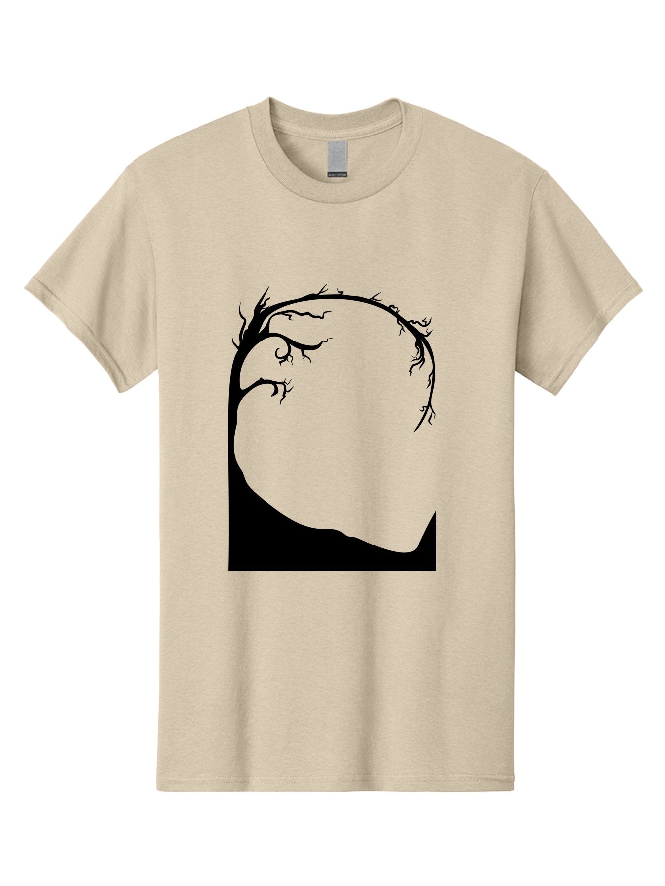 A-Tree-Silhouette Men'S Graphic Tee, 100% Cotton, Comfortable Casual Summer Wear, Machine Washable, Twisted Tree Branches, Bare Tree Silhouette, Abstract Tree Design, Minimalist Art, Black Tree On Green, Surreal Landscape, Eerie Atmosphere Aab190 14