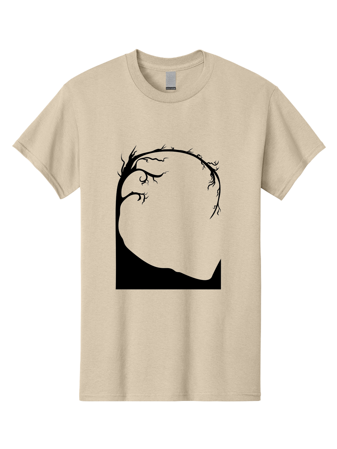 A-Tree-Silhouette Men'S Graphic Tee, 100% Cotton, Comfortable Casual Summer Wear, Machine Washable, Twisted Tree Branches, Bare Tree Silhouette, Abstract Tree Design, Minimalist Art, Black Tree On Green, Surreal Landscape, Eerie Atmosphere Aab190 3