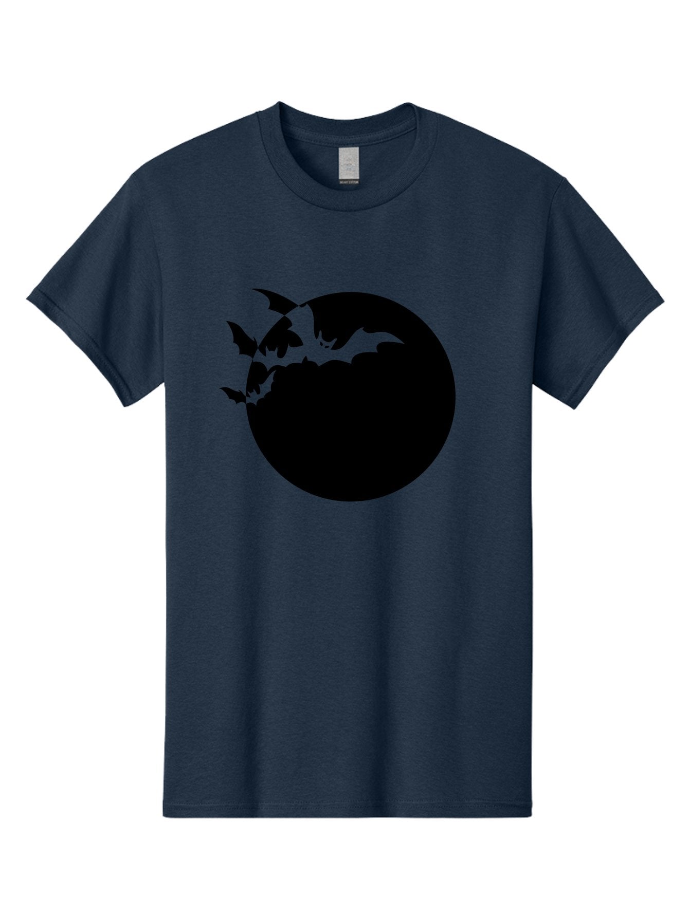 Bats-Flying-Around-Moon Men'S Graphic Tee, 100% Cotton, Comfortable Casual Summer Wear, Machine Washable, Black Bats, Flying Creatures, Dark Silhouettes, Spooky Atmosphere, Halloween Theme, Mystical Night, Winged Animals, Eerie Ambiance Aab195