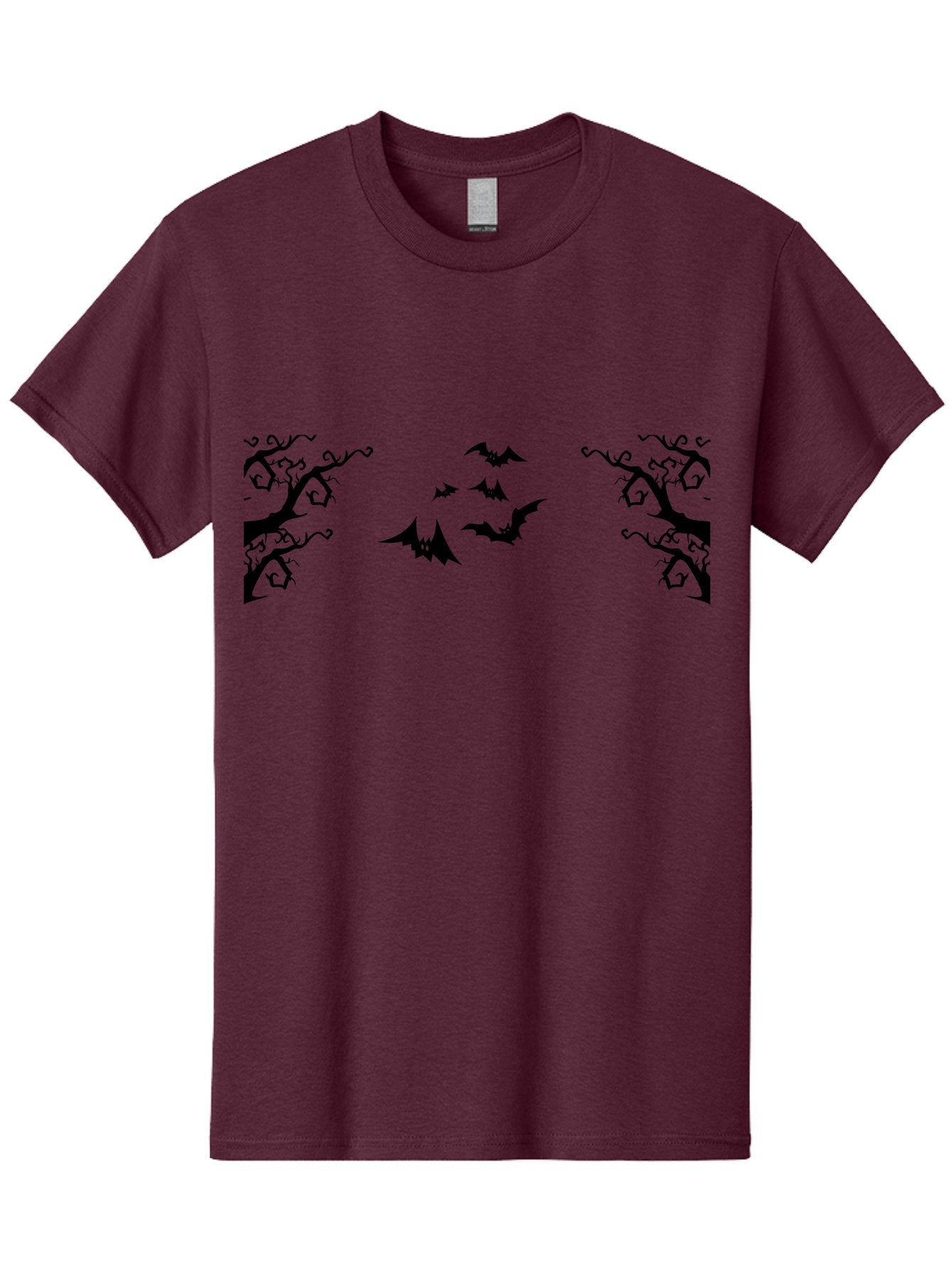 Bats-Flying-Between-Trees Men'S Graphic Tee, 100% Cotton, Comfortable Casual Summer Wear, Machine Washable, Halloween Bats, Flying Bats, Spooky Trees, Twisted Branches, Gothic Atmosphere, Dark Silhouettes, Haunted Woods, Flying Creatures Aab196 10