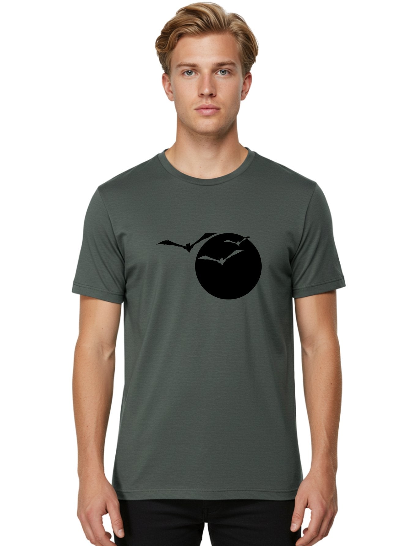 Bats-Flying Men'S Graphic Tee, 100% Cotton, Comfortable Casual Summer Wear, Machine Washable, Bats Flying Around The Moon, Spooky Atmosphere, Halloween Theme, Nighttime Scene, Mysterious Ambiance, Bats In Flight, Lunar Background, Aab197 30