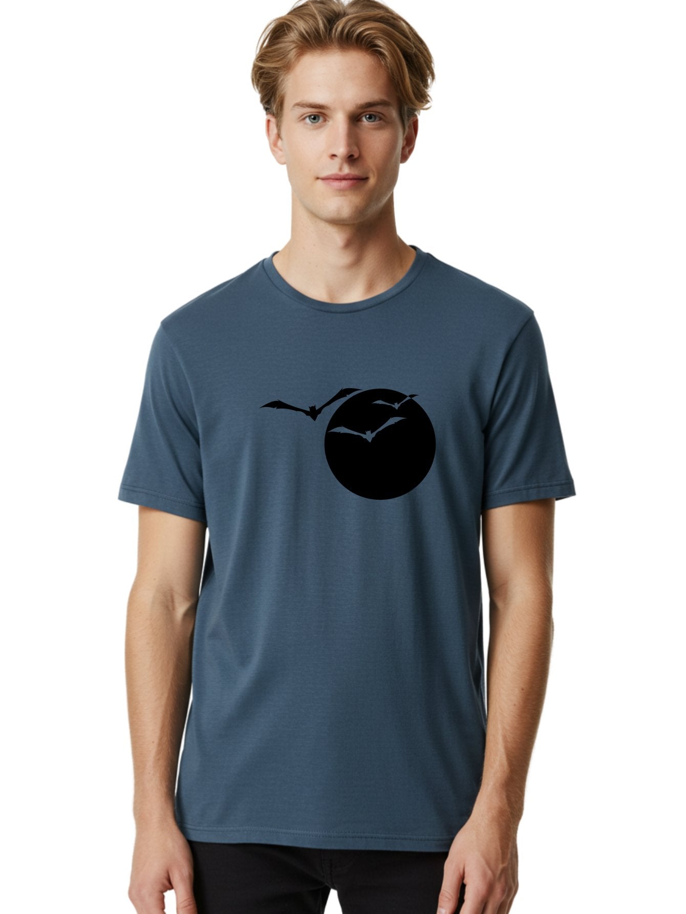 Bats-Flying Men'S Graphic Tee, 100% Cotton, Comfortable Casual Summer Wear, Machine Washable, Bats Flying Around The Moon, Spooky Atmosphere, Halloween Theme, Nighttime Scene, Mysterious Ambiance, Bats In Flight, Lunar Background, Aab197 27