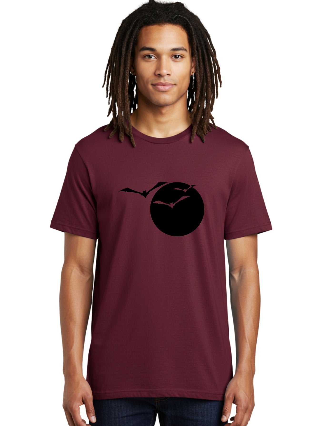 Bats-Flying Men'S Graphic Tee, 100% Cotton, Comfortable Casual Summer Wear, Machine Washable, Bats Flying Around The Moon, Spooky Atmosphere, Halloween Theme, Nighttime Scene, Mysterious Ambiance, Bats In Flight, Lunar Background, Aab197 26