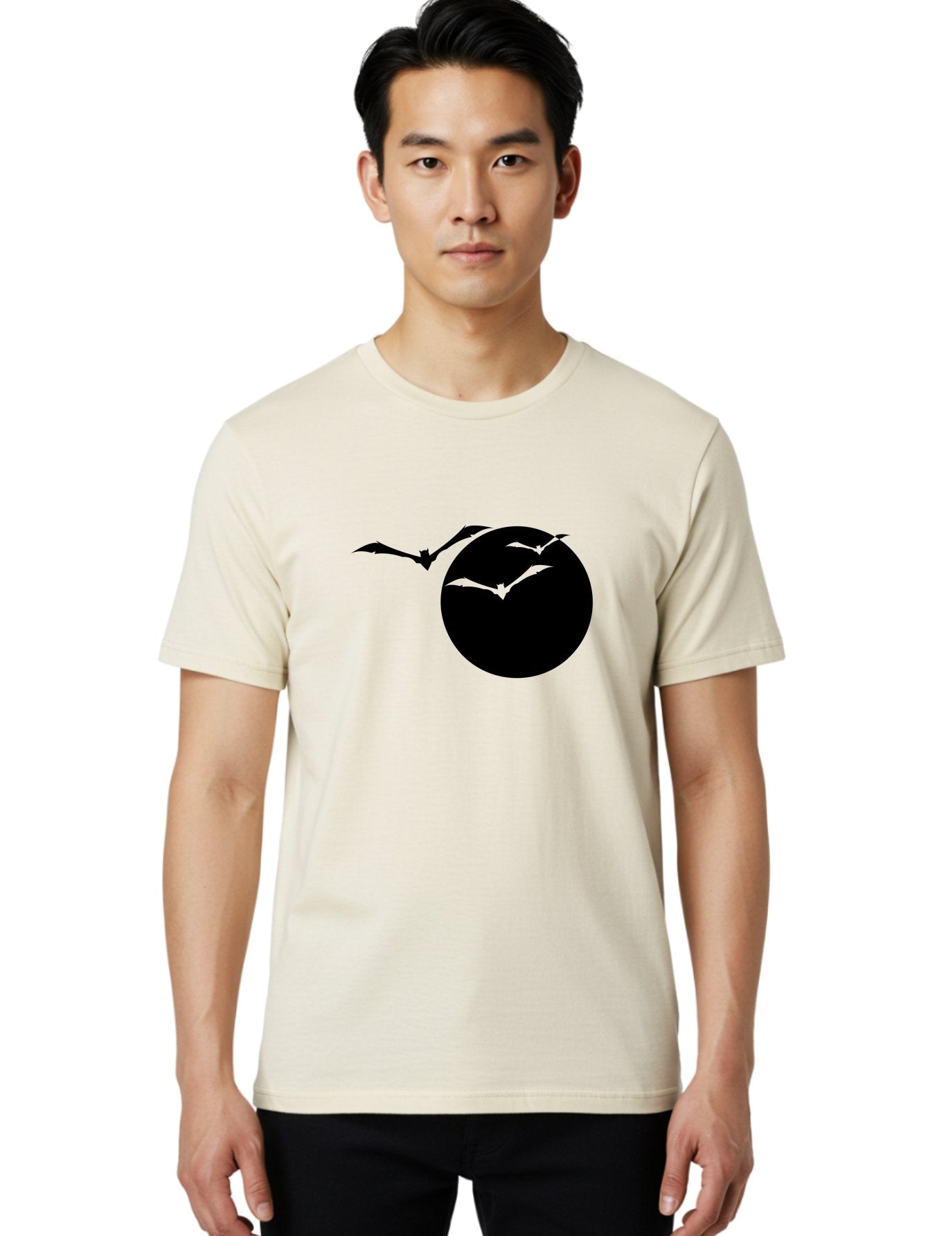 Bats-Flying Men'S Graphic Tee, 100% Cotton, Comfortable Casual Summer Wear, Machine Washable, Bats Flying Around The Moon, Spooky Atmosphere, Halloween Theme, Nighttime Scene, Mysterious Ambiance, Bats In Flight, Lunar Background, Aab197 20