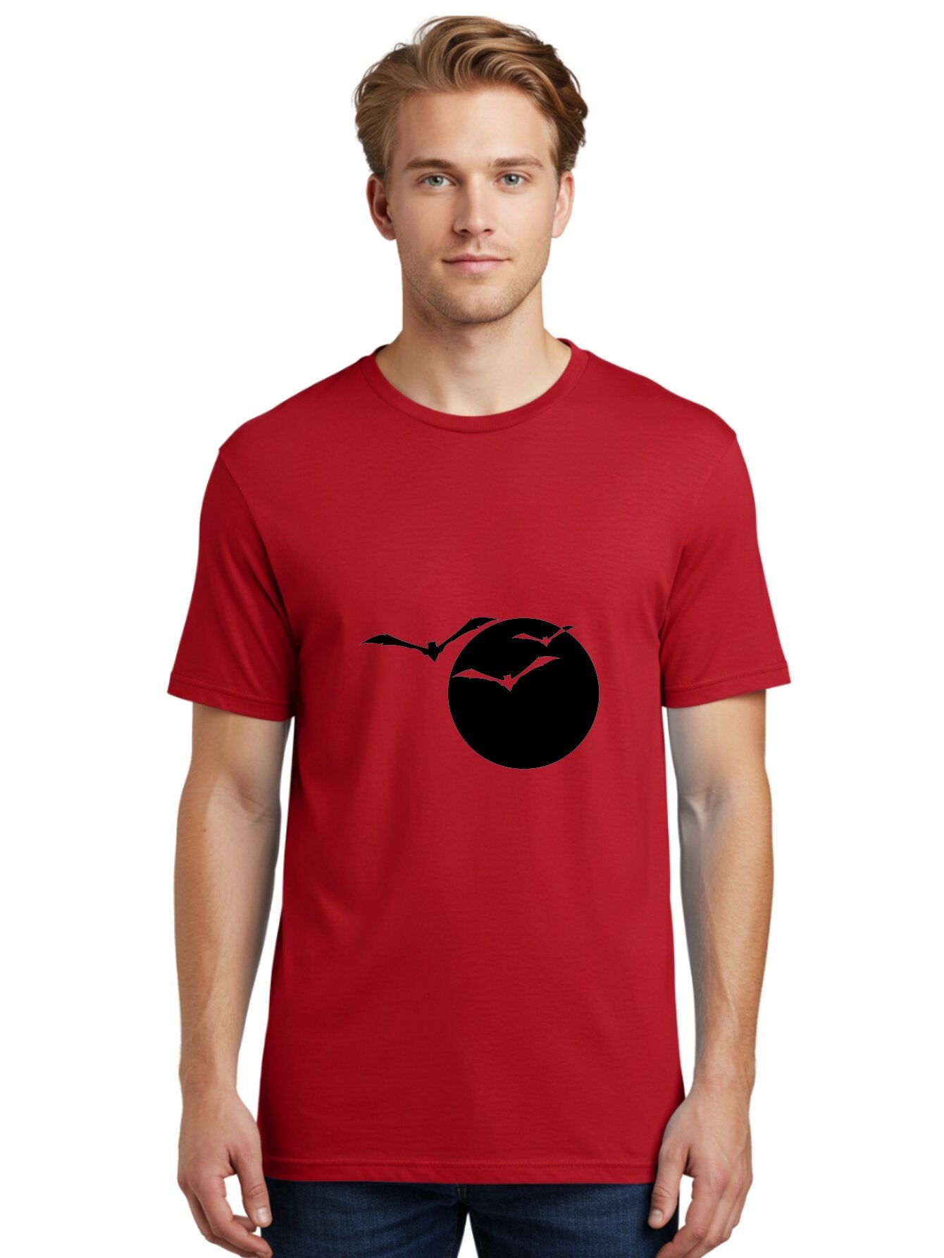 Bats-Flying Men'S Graphic Tee, 100% Cotton, Comfortable Casual Summer Wear, Machine Washable, Bats Flying Around The Moon, Spooky Atmosphere, Halloween Theme, Nighttime Scene, Mysterious Ambiance, Bats In Flight, Lunar Background, Aab197 29
