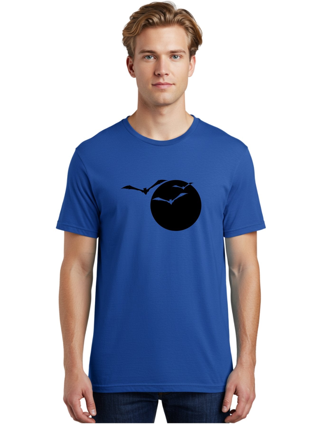 Bats-Flying Men'S Graphic Tee, 100% Cotton, Comfortable Casual Summer Wear, Machine Washable, Bats Flying Around The Moon, Spooky Atmosphere, Halloween Theme, Nighttime Scene, Mysterious Ambiance, Bats In Flight, Lunar Background, Aab197 24