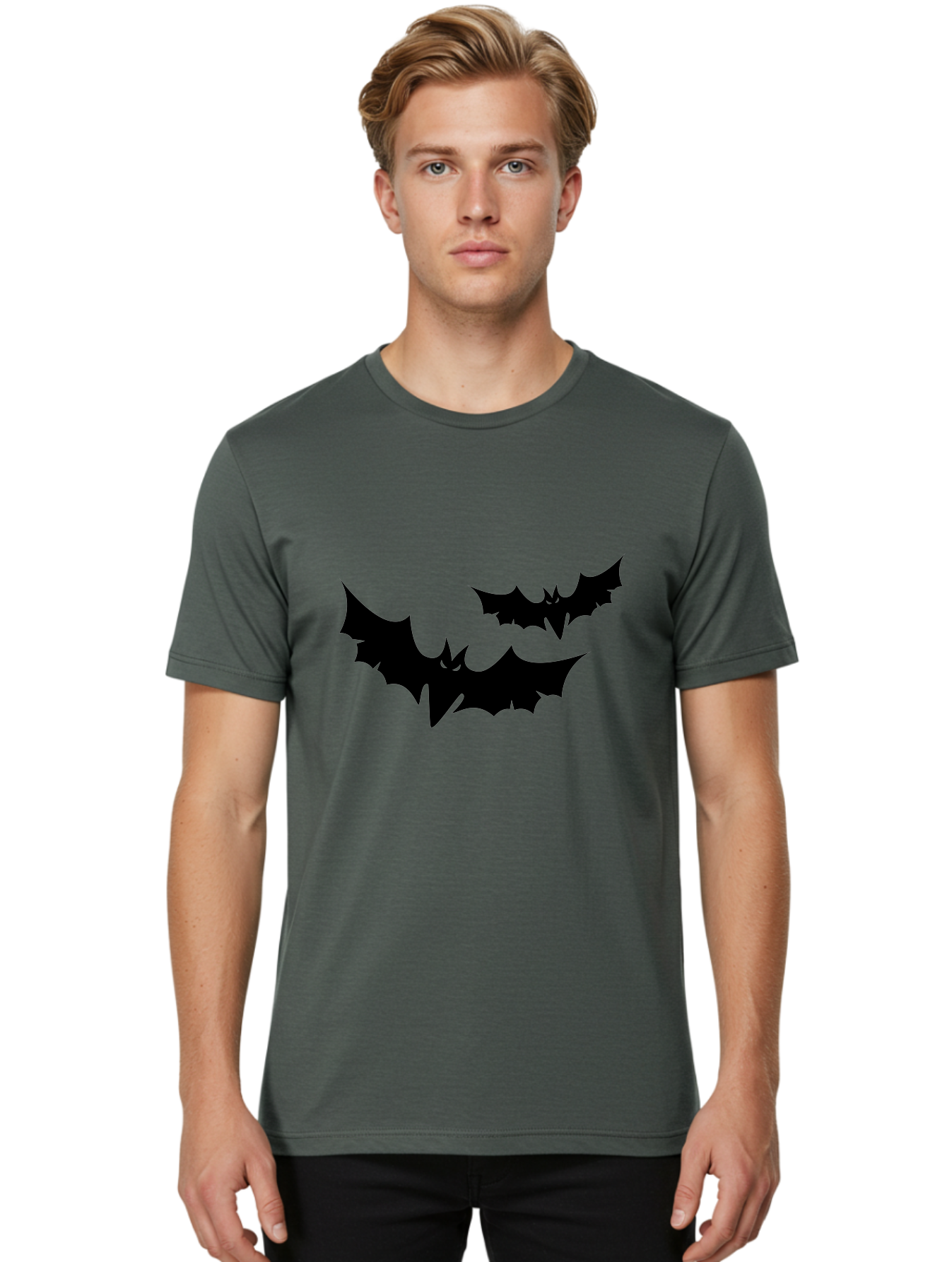 Black-Bats Men'S Graphic Tee, 100% Cotton, Comfortable Casual Summer Wear, Machine Washable, Halloween Bats, Black Bats, Bat Silhouettes, Spooky Decor, Halloween Decorations, Flying Bats, Halloween Theme Aab201 4
