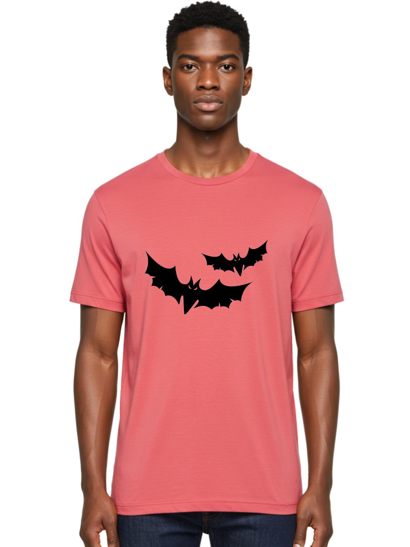 Black-Bats Men'S Graphic Tee, 100% Cotton, Comfortable Casual Summer Wear, Machine Washable, Halloween Bats, Black Bats, Bat Silhouettes, Spooky Decor, Halloween Decorations, Flying Bats, Halloween Theme Aab201 6