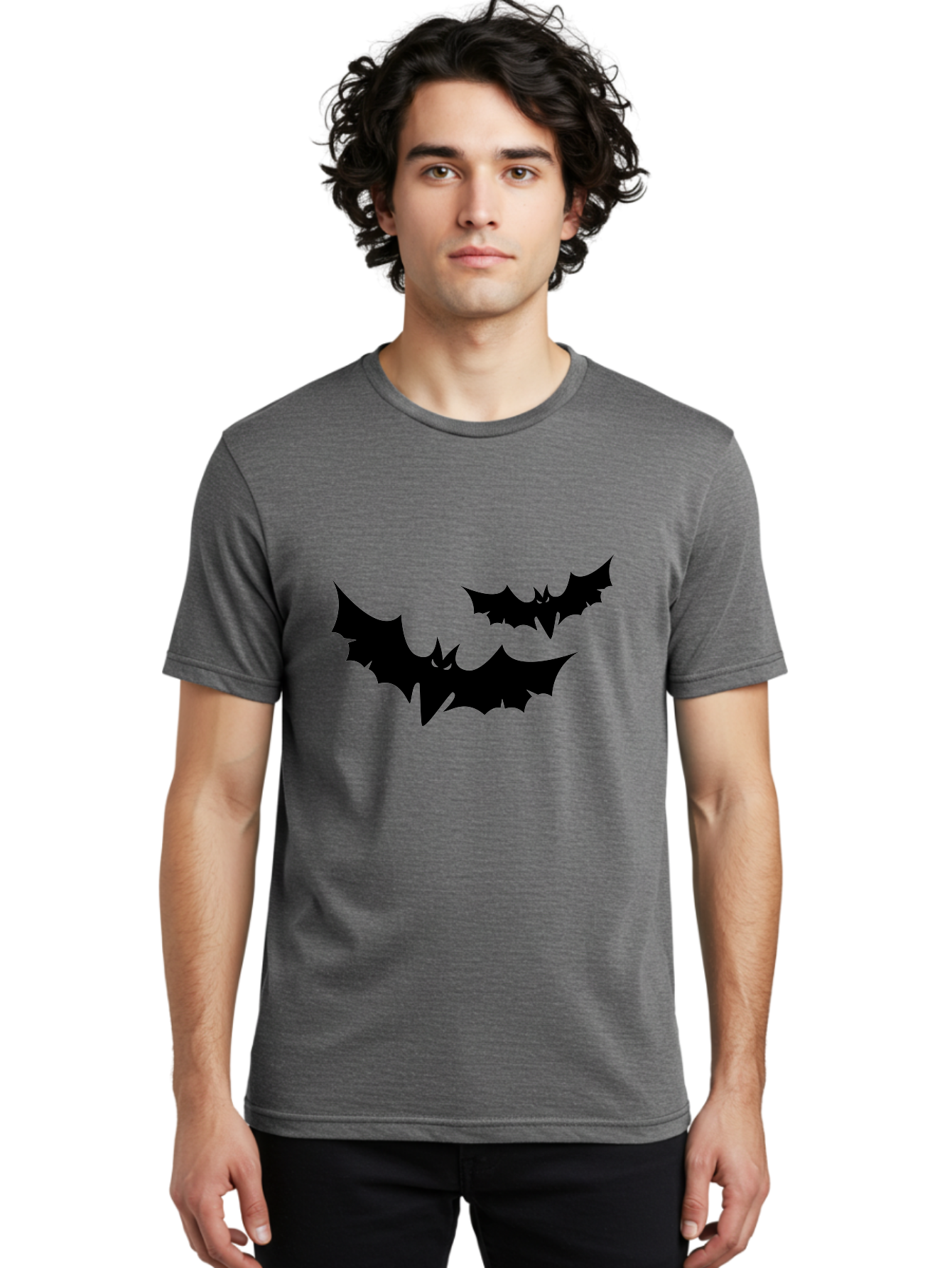 Black-Bats Men'S Graphic Tee, 100% Cotton, Comfortable Casual Summer Wear, Machine Washable, Halloween Bats, Black Bats, Bat Silhouettes, Spooky Decor, Halloween Decorations, Flying Bats, Halloween Theme Aab201 10