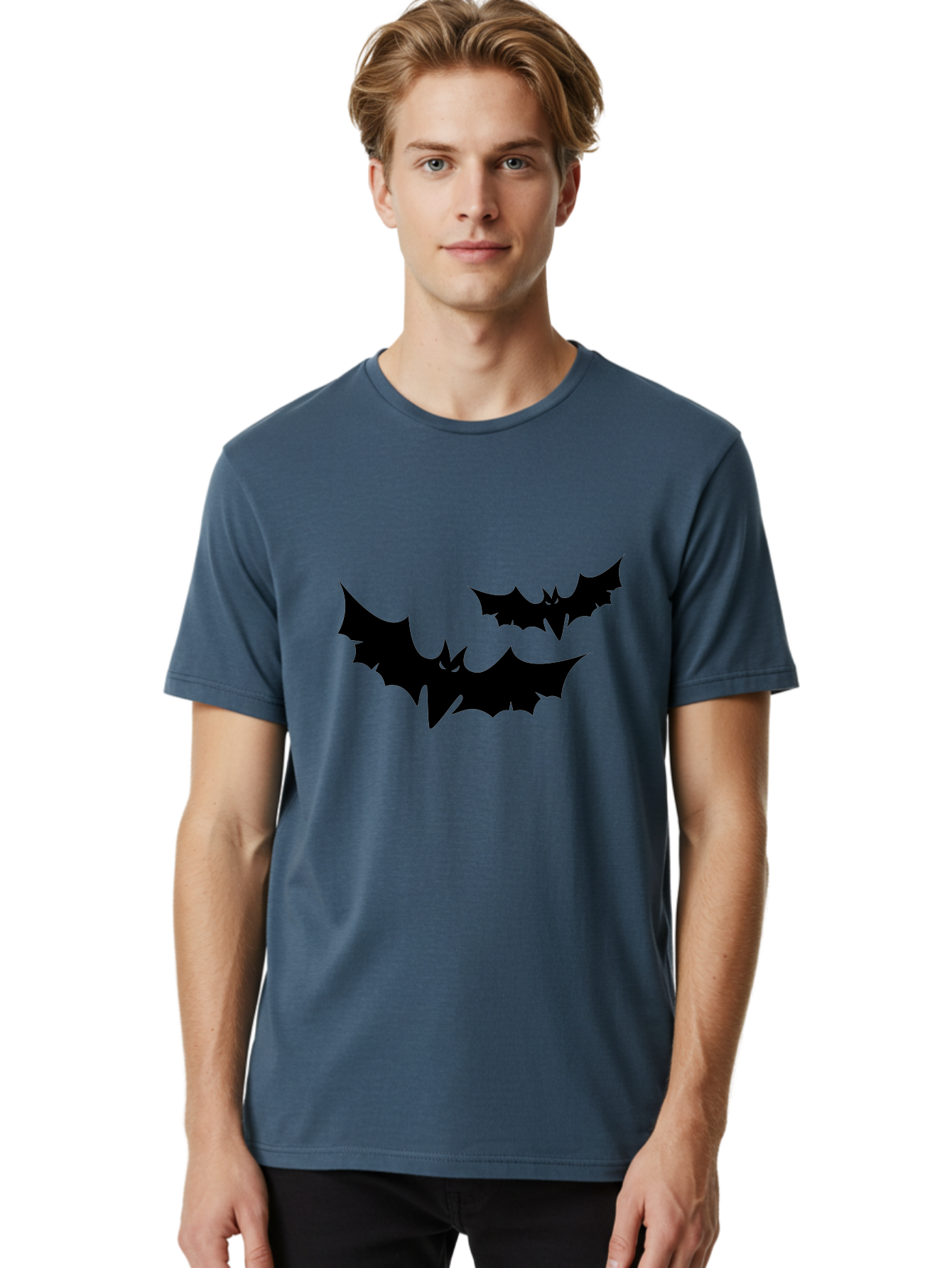 Black-Bats Men'S Graphic Tee, 100% Cotton, Comfortable Casual Summer Wear, Machine Washable, Halloween Bats, Black Bats, Bat Silhouettes, Spooky Decor, Halloween Decorations, Flying Bats, Halloween Theme Aab201 12