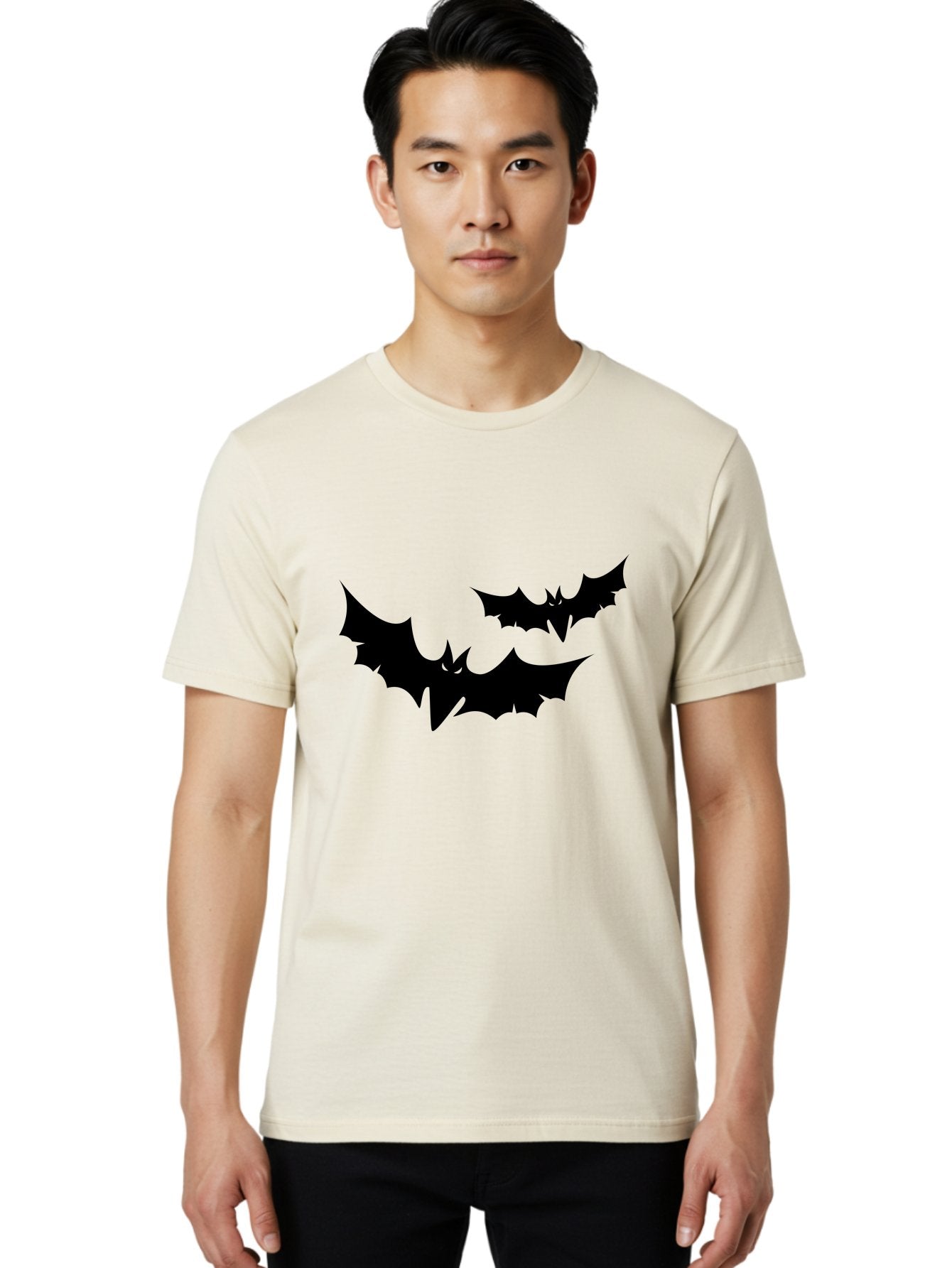 Black-Bats Men'S Graphic Tee, 100% Cotton, Comfortable Casual Summer Wear, Machine Washable, Halloween Bats, Black Bats, Bat Silhouettes, Spooky Decor, Halloween Decorations, Flying Bats, Halloween Theme Aab201 18