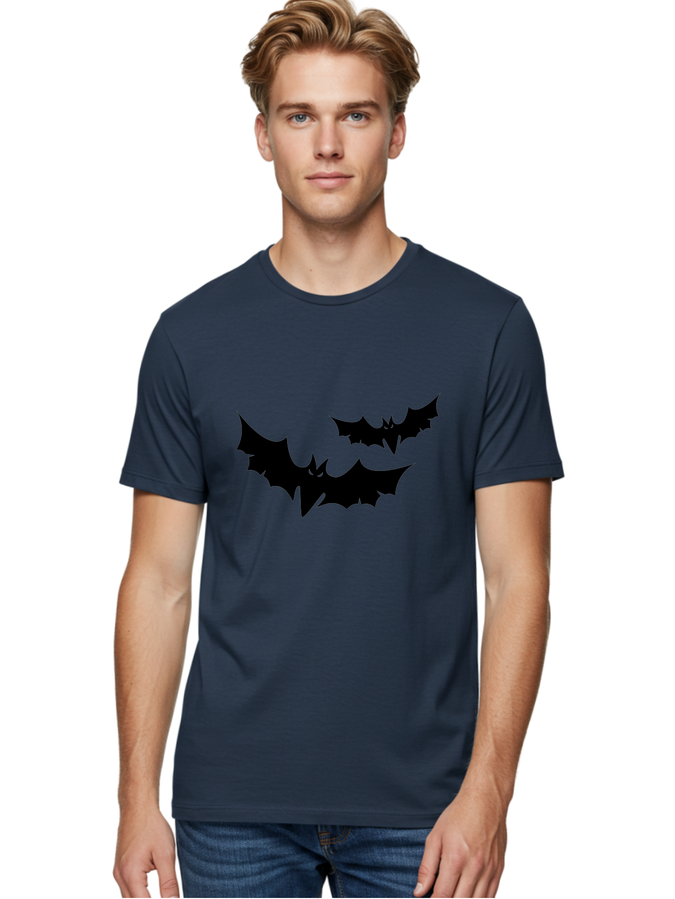 Black-Bats Men'S Graphic Tee, 100% Cotton, Comfortable Casual Summer Wear, Machine Washable, Halloween Bats, Black Bats, Bat Silhouettes, Spooky Decor, Halloween Decorations, Flying Bats, Halloween Theme Aab201 20