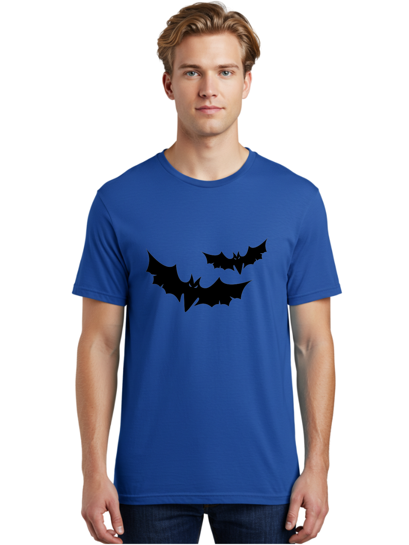 Black-Bats Men'S Graphic Tee, 100% Cotton, Comfortable Casual Summer Wear, Machine Washable, Halloween Bats, Black Bats, Bat Silhouettes, Spooky Decor, Halloween Decorations, Flying Bats, Halloween Theme Aab201 26