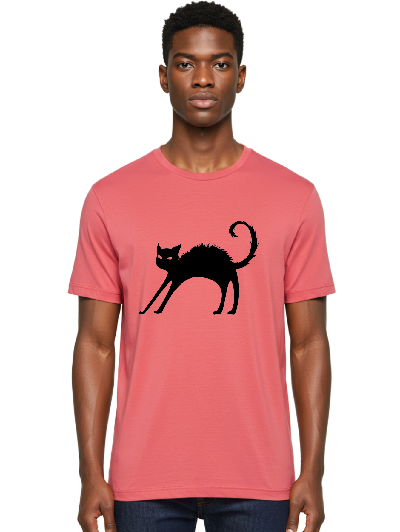 Black-Cat-Silhouette-1 Men'S Graphic Tee, 100% Cotton, Comfortable Casual Summer Wear, Machine Washable, Black Cat Silhouette, Spooky Cat, Halloween Symbol, Mysterious Animal, Glowing Eyes, Feline Silhouette, Mystical Creature, Aab202 20