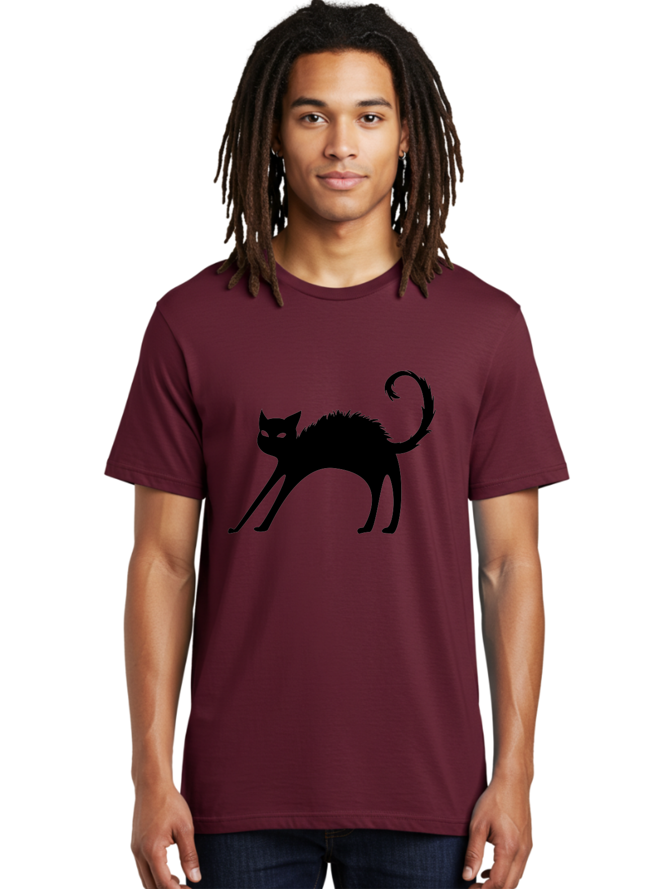 Black-Cat-Silhouette-1 Men'S Graphic Tee, 100% Cotton, Comfortable Casual Summer Wear, Machine Washable, Black Cat Silhouette, Spooky Cat, Halloween Symbol, Mysterious Animal, Glowing Eyes, Feline Silhouette, Mystical Creature, Aab202 28