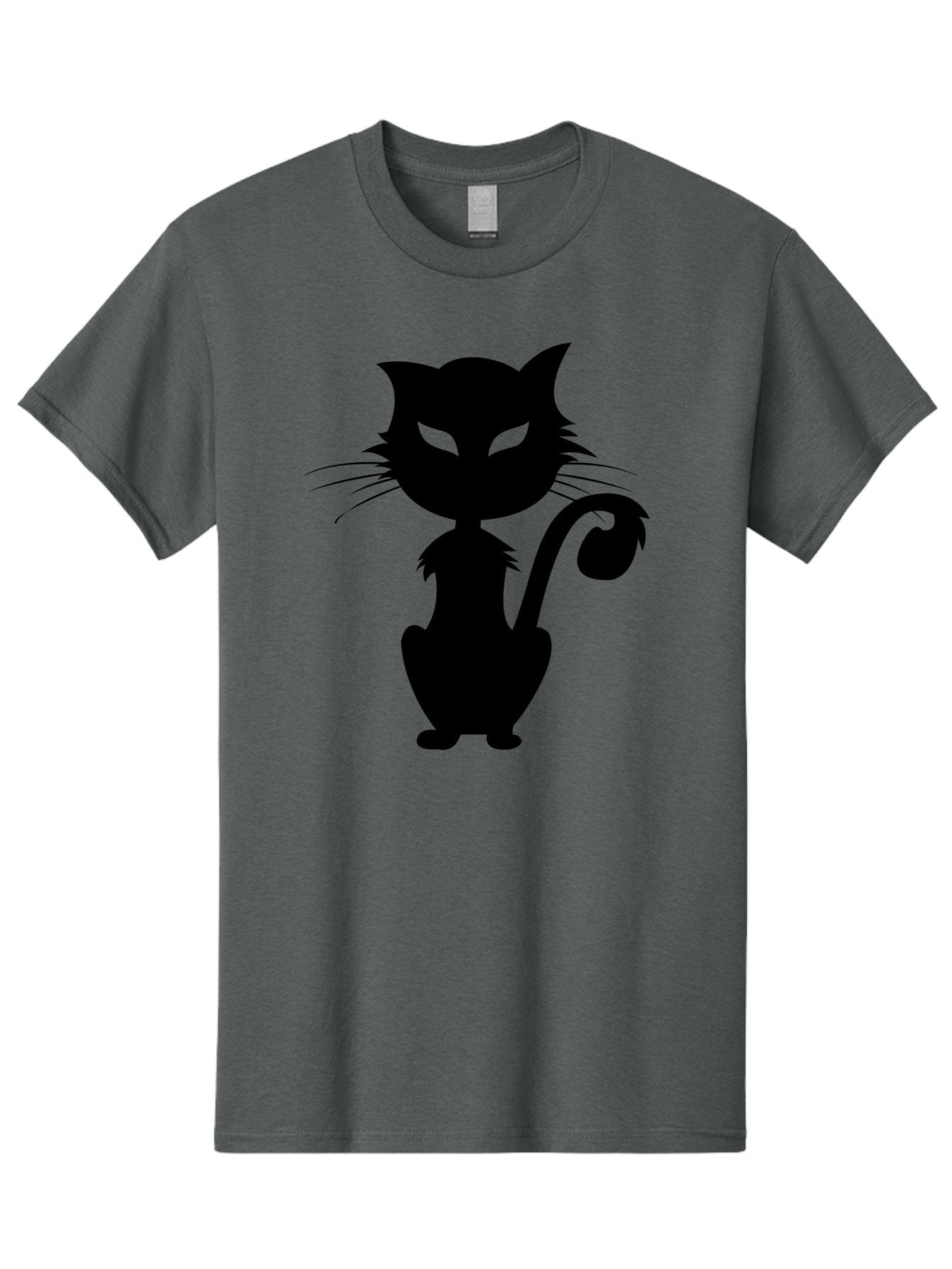 Black-Cat-Silhouette-2 Men'S Graphic Tee, 100% Cotton, Comfortable Casual Summer Wear, Machine Washable, Black Cat, Cat Silhouette, Feline Figure, Glowing Green Eyes, Mystical Cat, Cat Graphic, Spooky Cat, Mysterious Animal, Halloween Icon Aab203