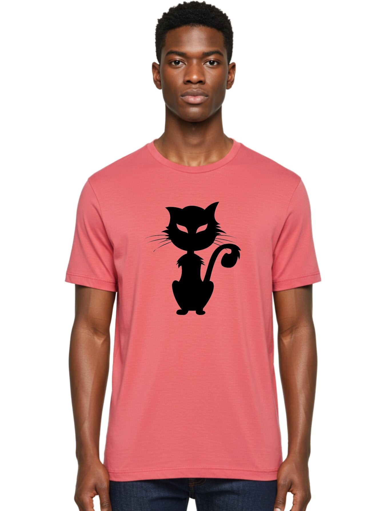 Black-Cat-Silhouette-2 Men'S Graphic Tee, 100% Cotton, Comfortable Casual Summer Wear, Machine Washable, Black Cat, Cat Silhouette, Feline Figure, Glowing Green Eyes, Mystical Cat, Cat Graphic, Spooky Cat, Mysterious Animal, Halloween Icon Aab203 30