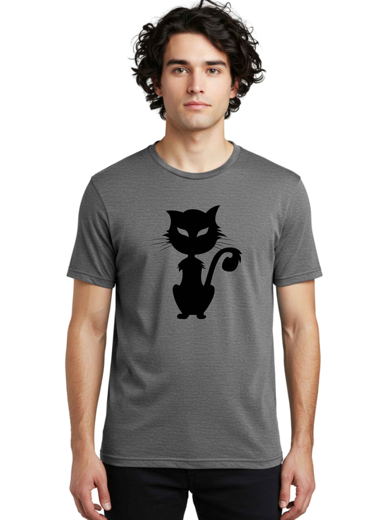 Black-Cat-Silhouette-2 Men'S Graphic Tee, 100% Cotton, Comfortable Casual Summer Wear, Machine Washable, Black Cat, Cat Silhouette, Feline Figure, Glowing Green Eyes, Mystical Cat, Cat Graphic, Spooky Cat, Mysterious Animal, Halloween Icon Aab203 28