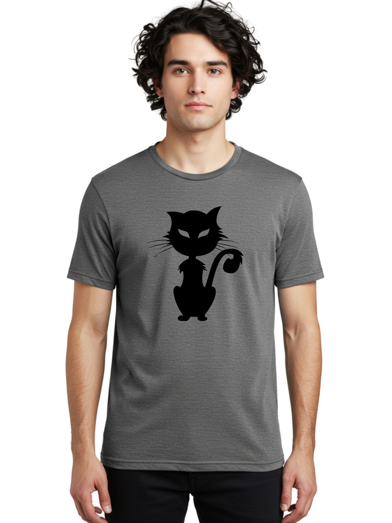 Black-Cat-Silhouette-2 Men'S Graphic Tee, 100% Cotton, Comfortable Casual Summer Wear, Machine Washable, Black Cat, Cat Silhouette, Feline Figure, Glowing Green Eyes, Mystical Cat, Cat Graphic, Spooky Cat, Mysterious Animal, Halloween Icon Aab203 17