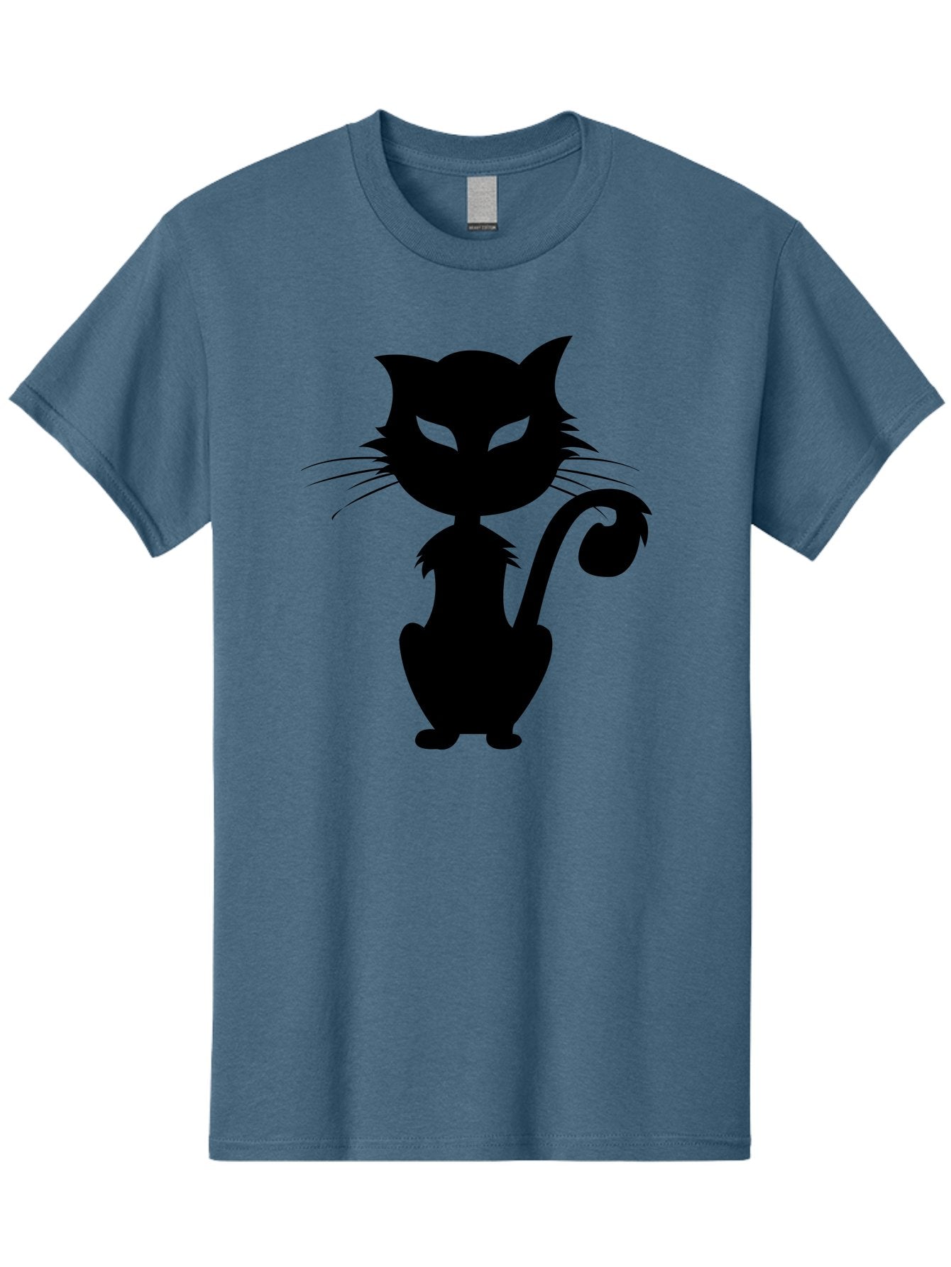 Black-Cat-Silhouette-2 Men'S Graphic Tee, 100% Cotton, Comfortable Casual Summer Wear, Machine Washable, Black Cat, Cat Silhouette, Feline Figure, Glowing Green Eyes, Mystical Cat, Cat Graphic, Spooky Cat, Mysterious Animal, Halloween Icon Aab203