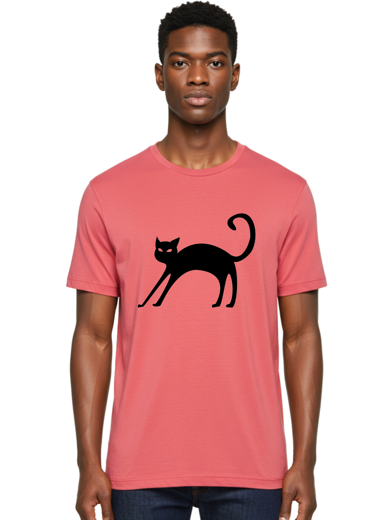 Black-Cat-Silhouette Men'S Graphic Tee, 100% Cotton, Comfortable Casual Summer Wear, Machine Washable, Black Cat Silhouette, Mysterious Eyes, Glowing Green Eyes, Feline Figure, Spooky Atmosphere, Halloween Icon, Cat Illustration, Aab204 26