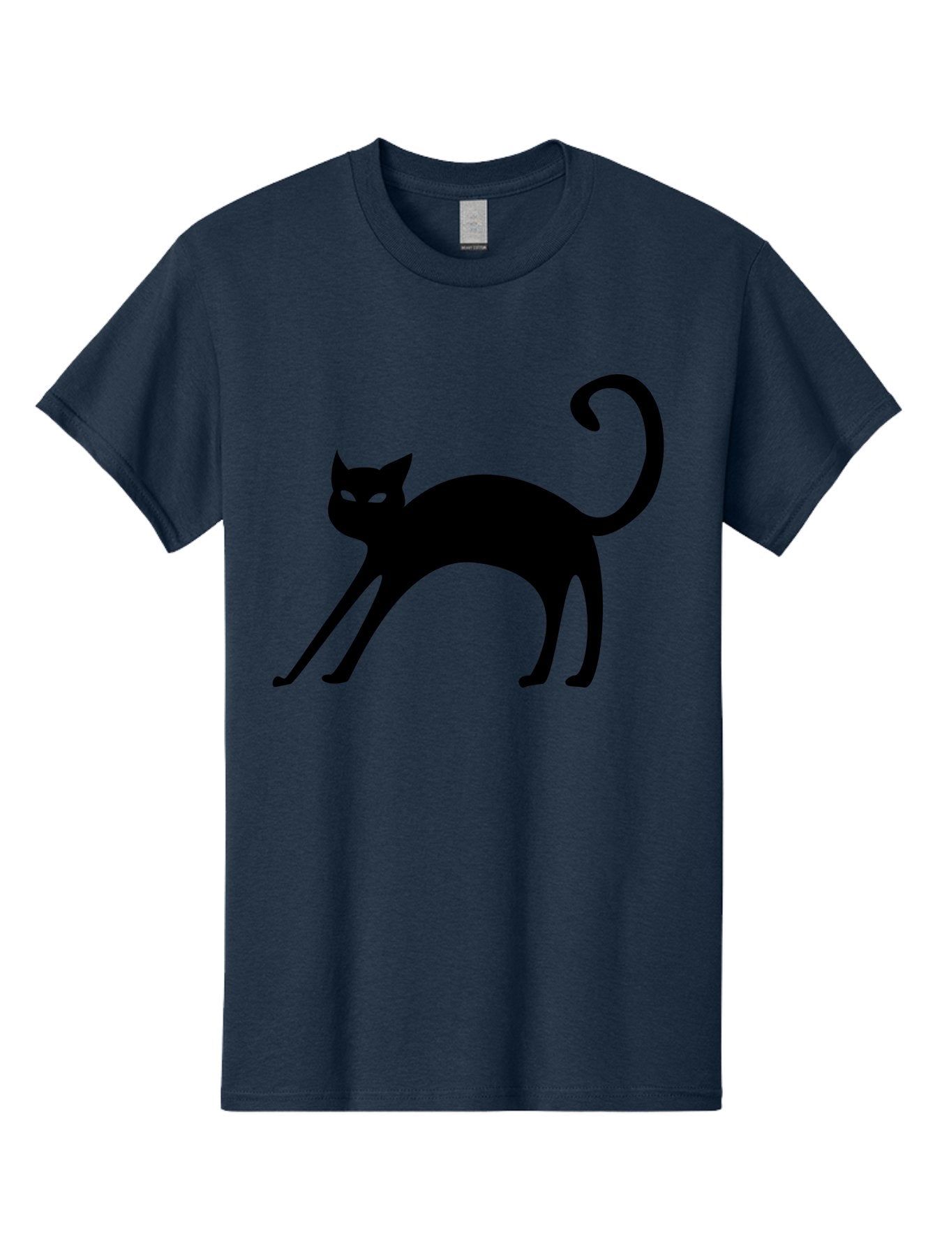 Black-Cat-Silhouette Men'S Graphic Tee, 100% Cotton, Comfortable Casual Summer Wear, Machine Washable, Black Cat Silhouette, Mysterious Eyes, Glowing Green Eyes, Feline Figure, Spooky Atmosphere, Halloween Icon, Cat Illustration, Aab204