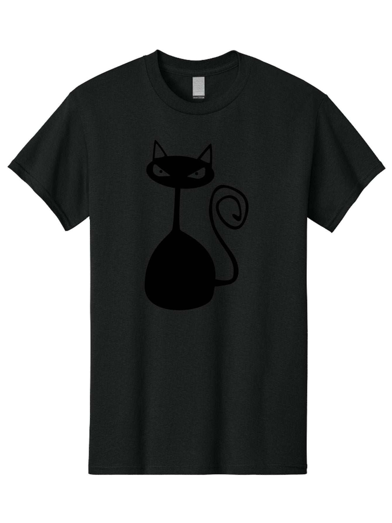 Black-Cat Men'S Graphic Tee, 100% Cotton, Comfortable Casual Summer Wear, Machine Washable, Black Cat Silhouette, Evil Cat, Green Eyes, Cartoon Style, Minimalist Design, Simple Shapes, Whimsical Art, Feline Illustration, Spooky Cat, Aab205 4