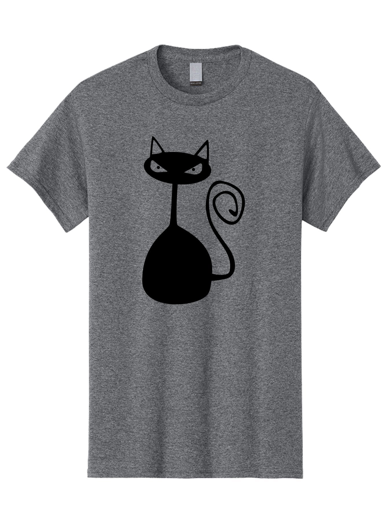 Black-Cat Men'S Graphic Tee, 100% Cotton, Comfortable Casual Summer Wear, Machine Washable, Black Cat Silhouette, Evil Cat, Green Eyes, Cartoon Style, Minimalist Design, Simple Shapes, Whimsical Art, Feline Illustration, Spooky Cat, Aab205