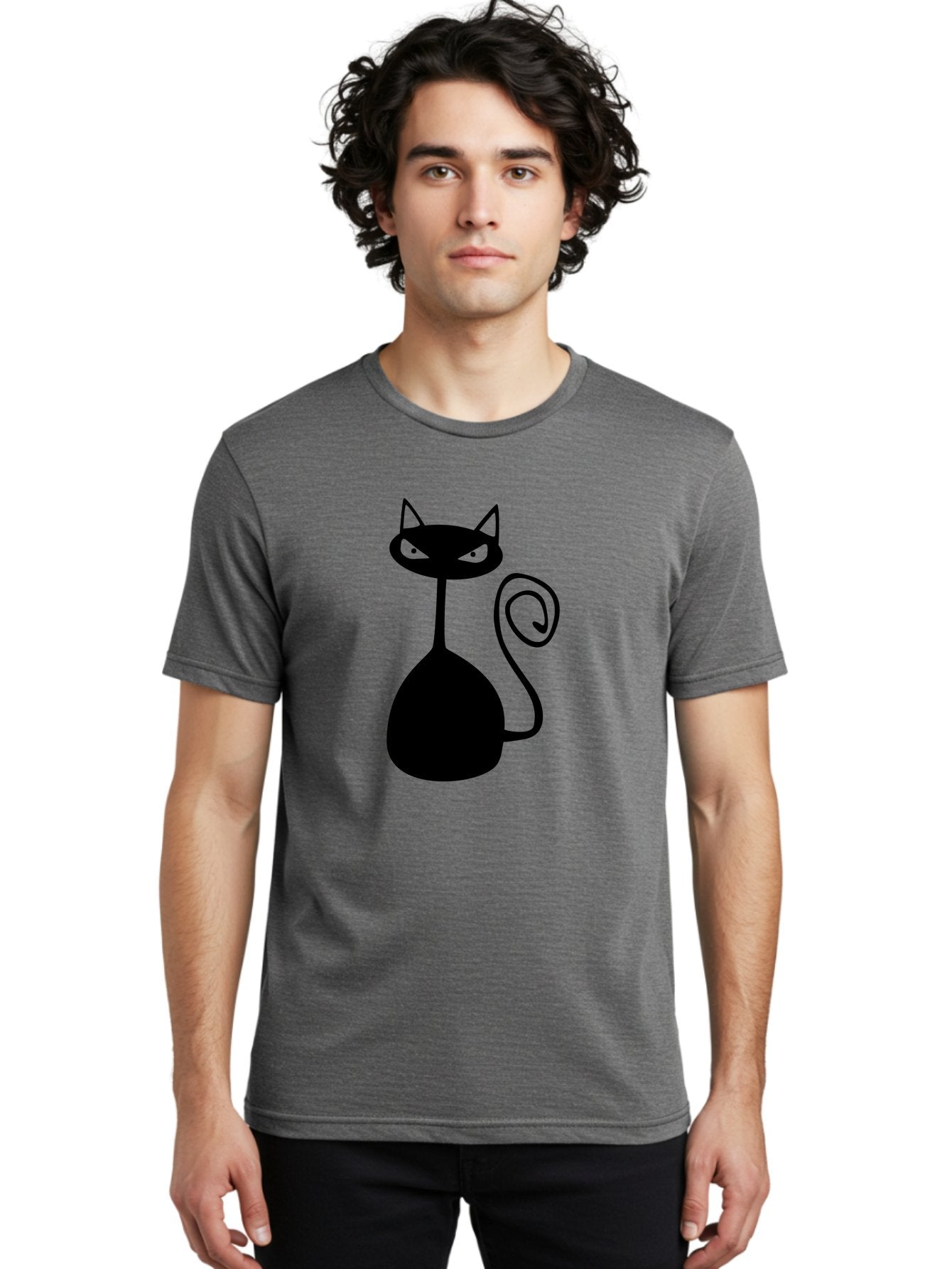 Black-Cat Men'S Graphic Tee, 100% Cotton, Comfortable Casual Summer Wear, Machine Washable, Black Cat Silhouette, Evil Cat, Green Eyes, Cartoon Style, Minimalist Design, Simple Shapes, Whimsical Art, Feline Illustration, Spooky Cat, Aab205 21