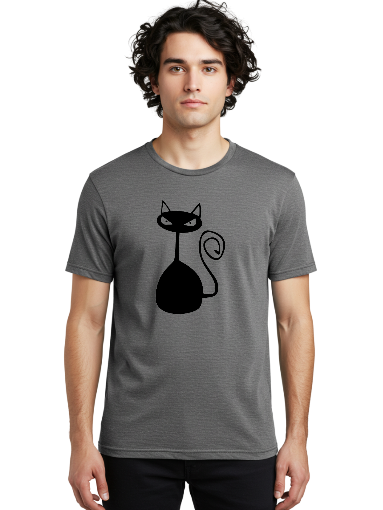 Black-Cat Men'S Graphic Tee, 100% Cotton, Comfortable Casual Summer Wear, Machine Washable, Black Cat Silhouette, Evil Cat, Green Eyes, Cartoon Style, Minimalist Design, Simple Shapes, Whimsical Art, Feline Illustration, Spooky Cat, Aab205 20