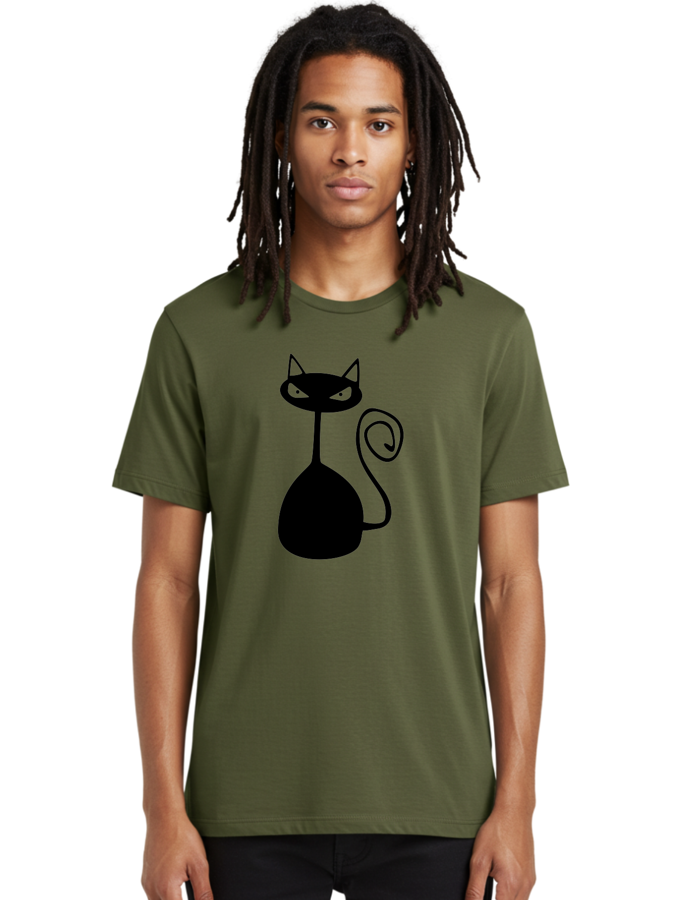 Black-Cat Men'S Graphic Tee, 100% Cotton, Comfortable Casual Summer Wear, Machine Washable, Black Cat Silhouette, Evil Cat, Green Eyes, Cartoon Style, Minimalist Design, Simple Shapes, Whimsical Art, Feline Illustration, Spooky Cat, Aab205 10