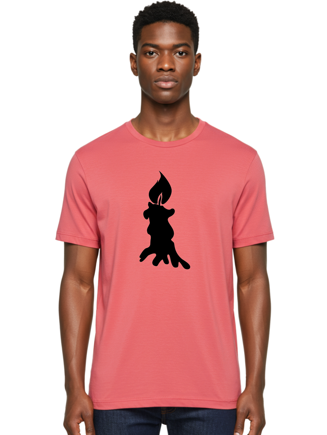 Candle-Silhouette Men'S Graphic Tee, 100% Cotton, Comfortable Casual Summer Wear, Machine Washable, Candle Silhouette, Wax Drips, Flame Icon, Minimalist Design, Simple Graphics, Candlelight Ambiance, Soothing Atmosphere, Warm Glow Aab207 6