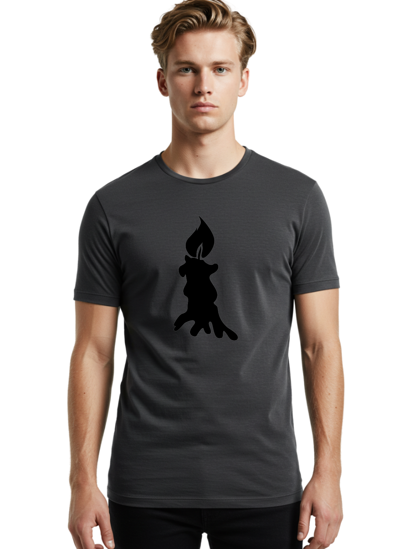 Candle-Silhouette Men'S Graphic Tee, 100% Cotton, Comfortable Casual Summer Wear, Machine Washable, Candle Silhouette, Wax Drips, Flame Icon, Minimalist Design, Simple Graphics, Candlelight Ambiance, Soothing Atmosphere, Warm Glow Aab207 8