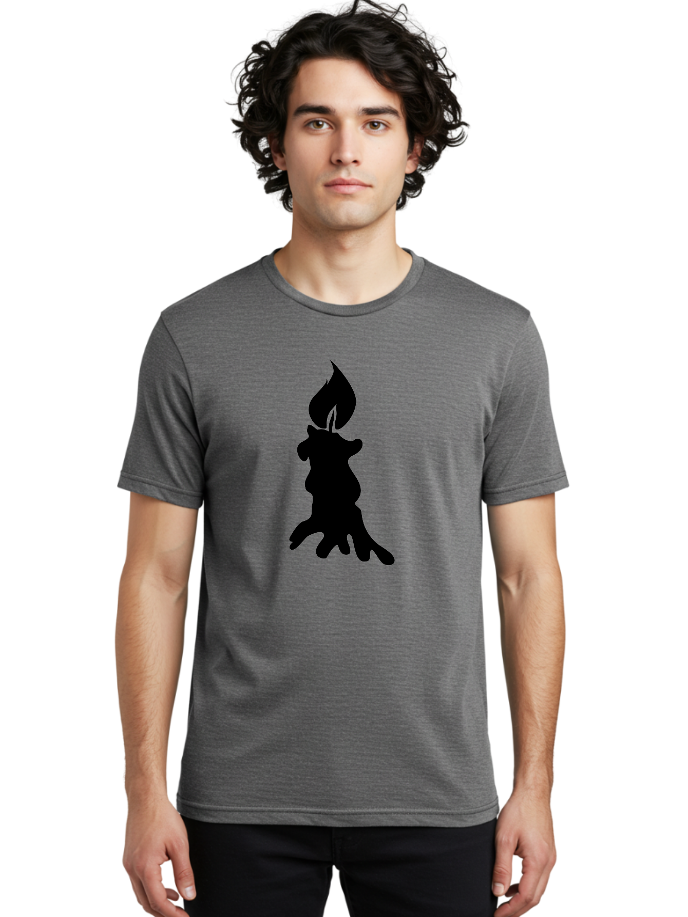 Candle-Silhouette Men'S Graphic Tee, 100% Cotton, Comfortable Casual Summer Wear, Machine Washable, Candle Silhouette, Wax Drips, Flame Icon, Minimalist Design, Simple Graphics, Candlelight Ambiance, Soothing Atmosphere, Warm Glow Aab207 10