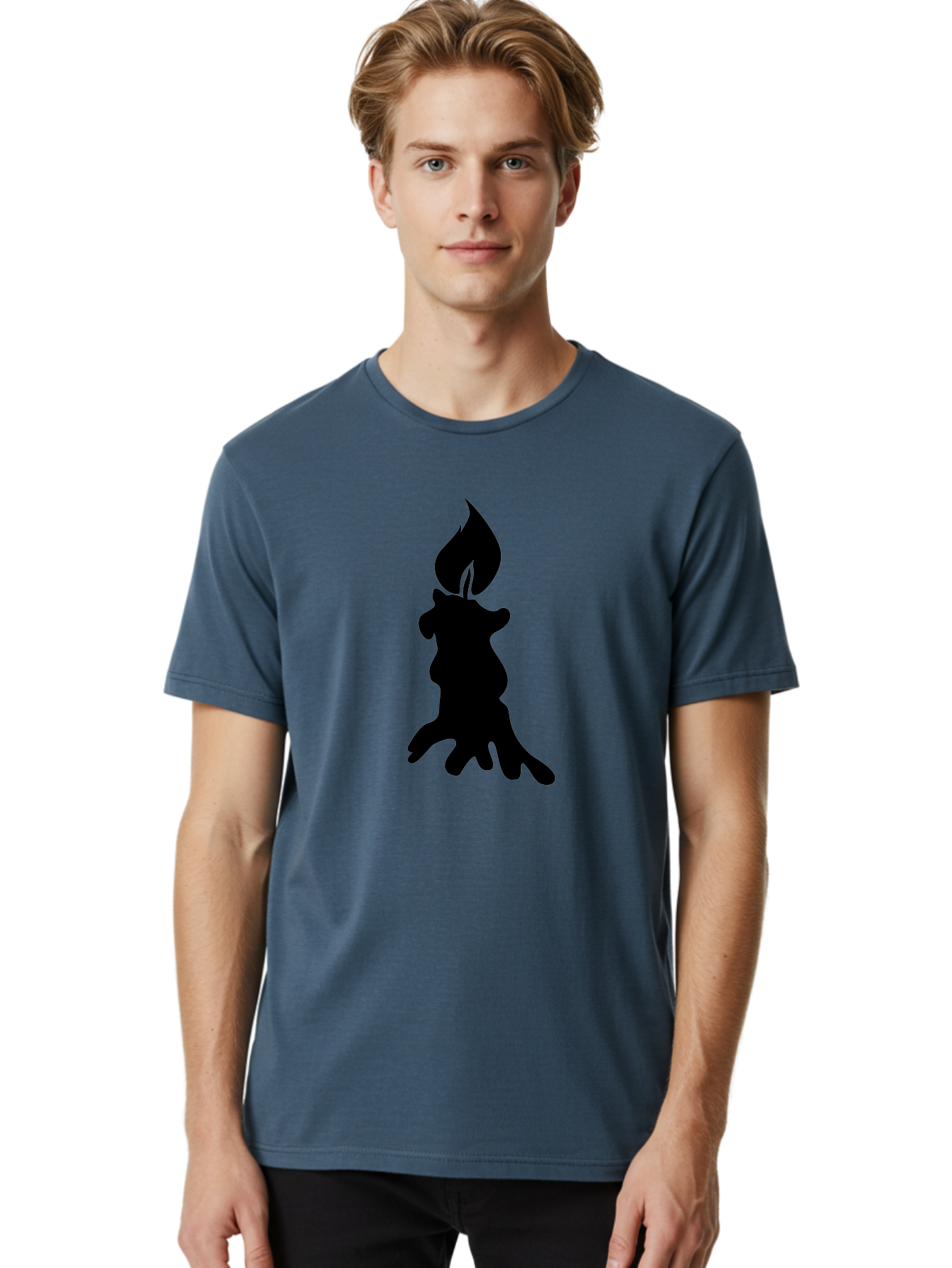 Candle-Silhouette Men'S Graphic Tee, 100% Cotton, Comfortable Casual Summer Wear, Machine Washable, Candle Silhouette, Wax Drips, Flame Icon, Minimalist Design, Simple Graphics, Candlelight Ambiance, Soothing Atmosphere, Warm Glow Aab207 12