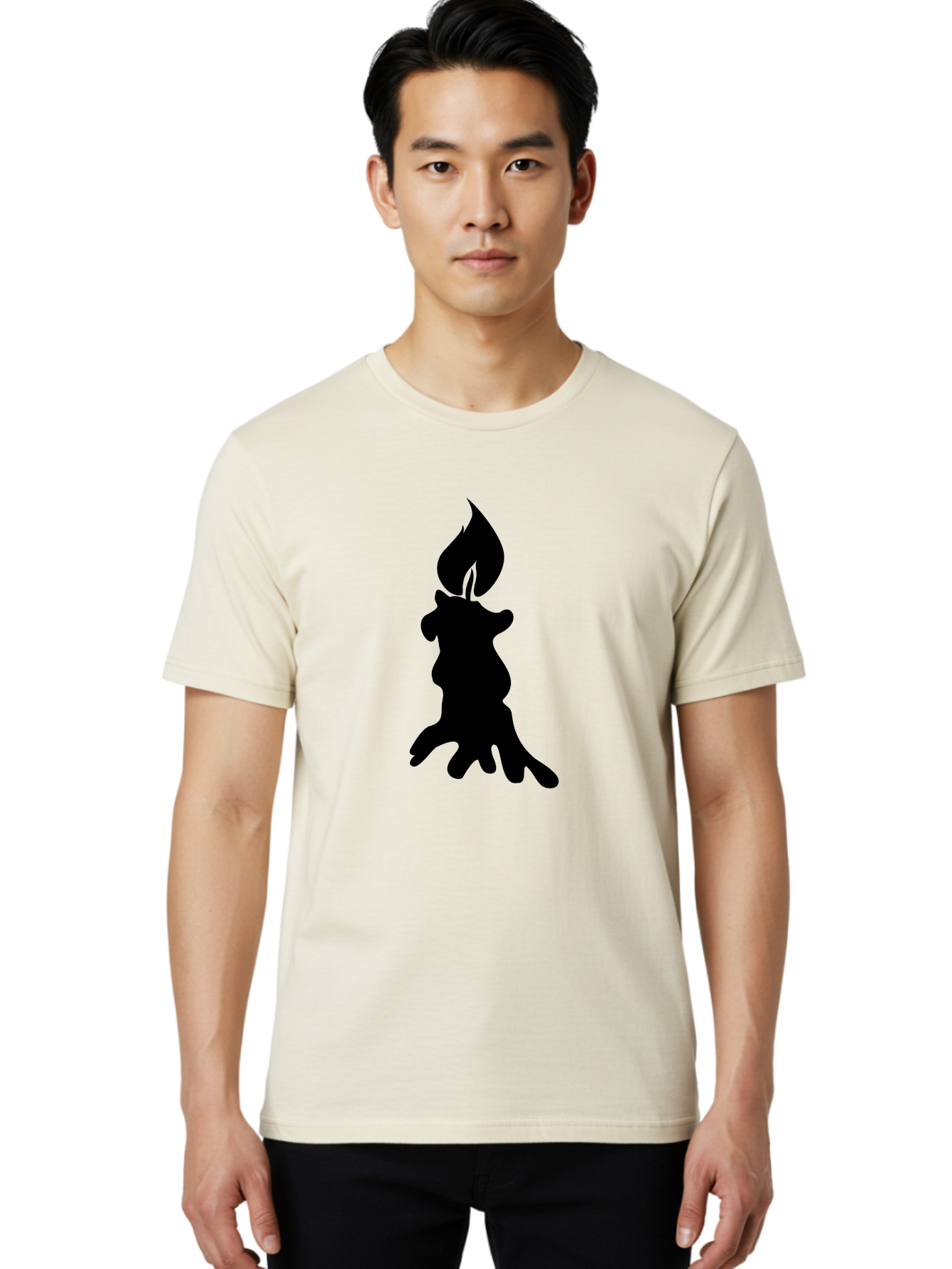 Candle-Silhouette Men'S Graphic Tee, 100% Cotton, Comfortable Casual Summer Wear, Machine Washable, Candle Silhouette, Wax Drips, Flame Icon, Minimalist Design, Simple Graphics, Candlelight Ambiance, Soothing Atmosphere, Warm Glow Aab207 18