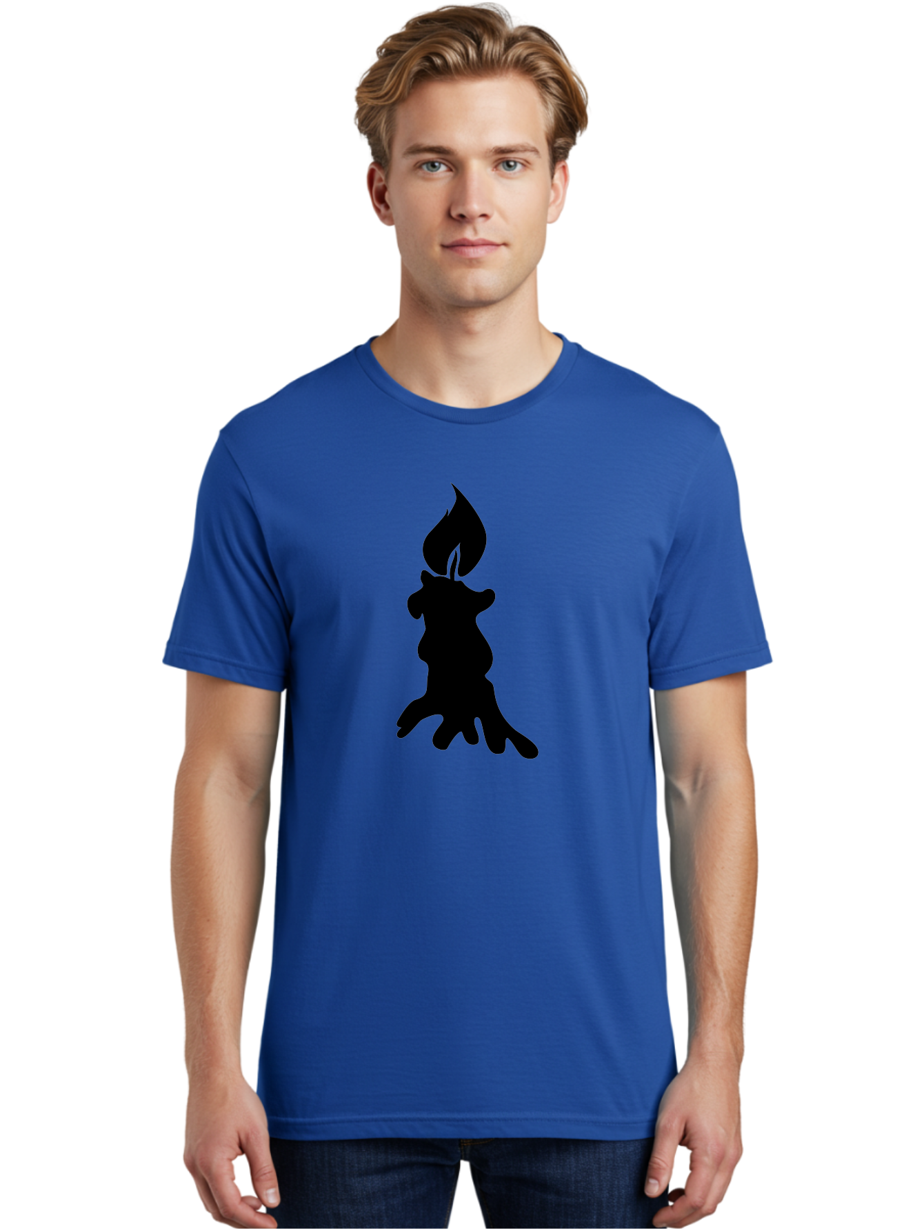 Candle-Silhouette Men'S Graphic Tee, 100% Cotton, Comfortable Casual Summer Wear, Machine Washable, Candle Silhouette, Wax Drips, Flame Icon, Minimalist Design, Simple Graphics, Candlelight Ambiance, Soothing Atmosphere, Warm Glow Aab207 26
