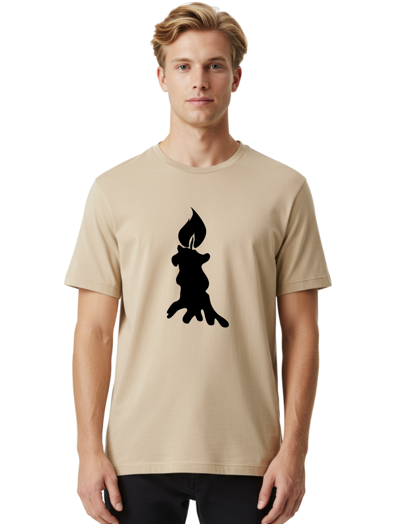 Candle-Silhouette Men'S Graphic Tee, 100% Cotton, Comfortable Casual Summer Wear, Machine Washable, Candle Silhouette, Wax Drips, Flame Icon, Minimalist Design, Simple Graphics, Candlelight Ambiance, Soothing Atmosphere, Warm Glow Aab207 28