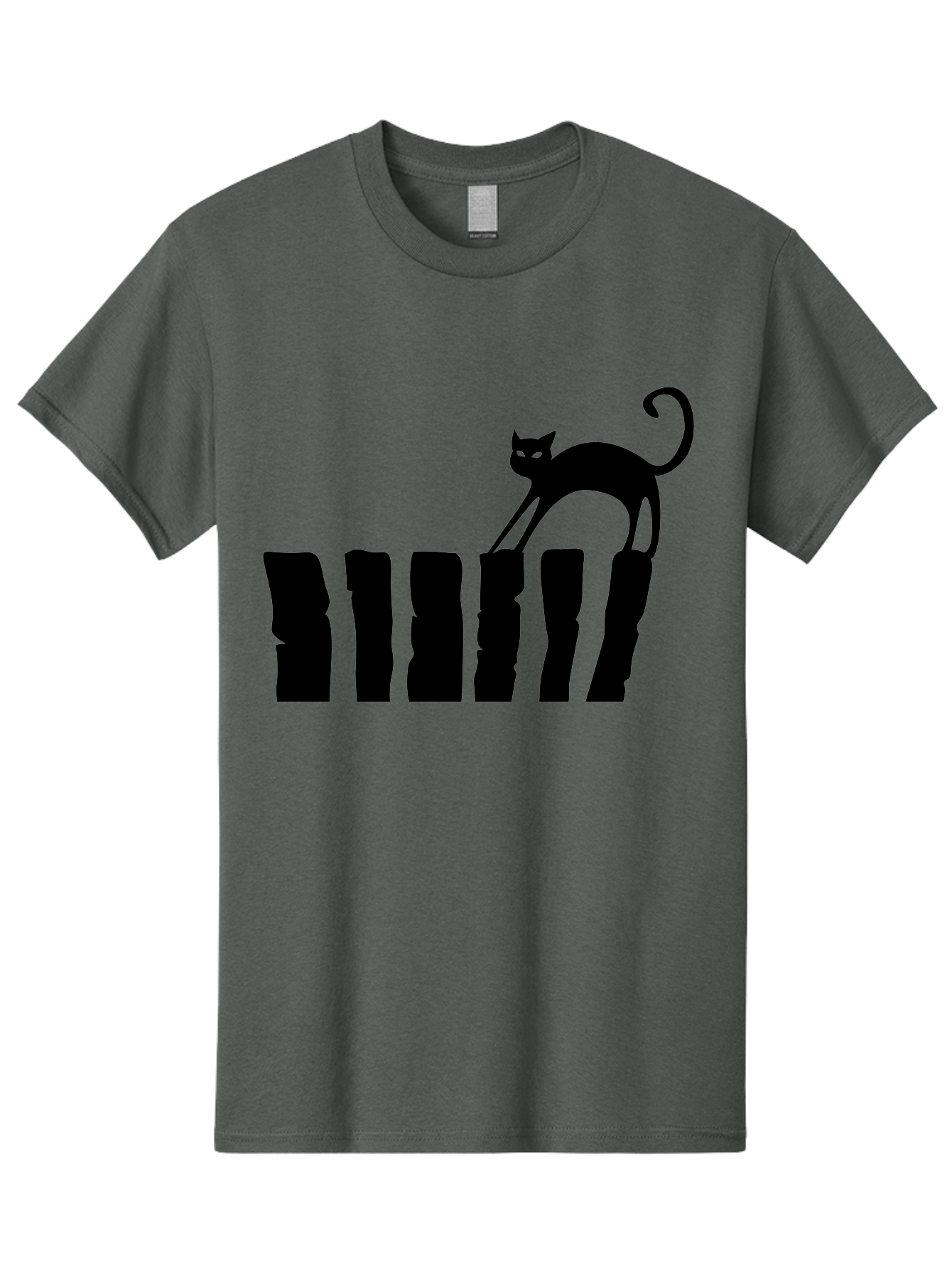Cat-On-Fence Men'S Graphic Tee, 100% Cotton, Comfortable Casual Summer Wear, Machine Washable, Black Cat Silhouette, Feline Graphics, Cat On Fence, Whimsical Design, Minimalist Art, Cat Illustration, Modern Cat Graphic Aab208 11
