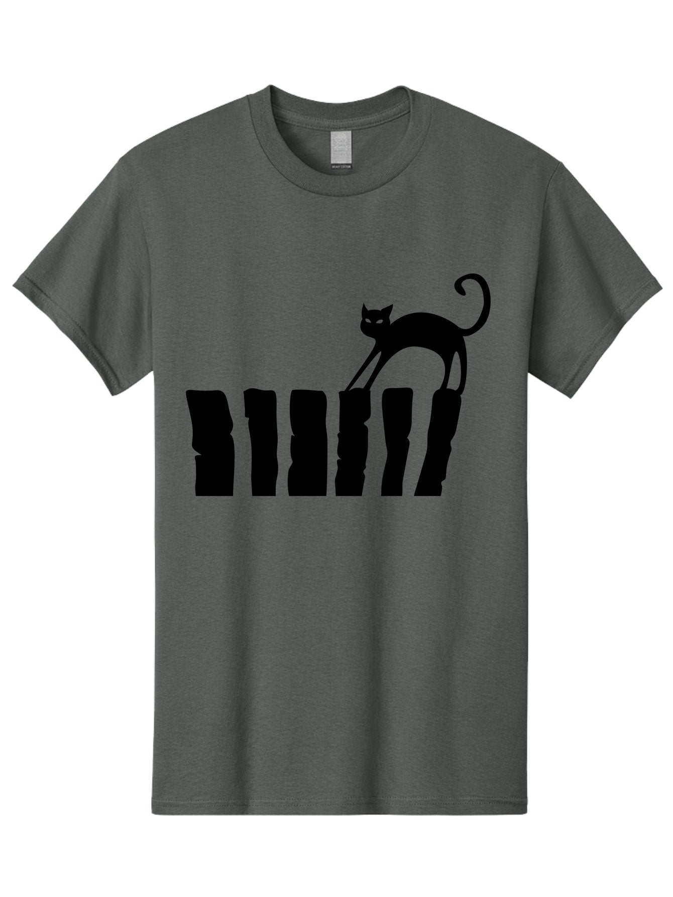 Cat-On-Fence Men'S Graphic Tee, 100% Cotton, Comfortable Casual Summer Wear, Machine Washable, Black Cat Silhouette, Feline Graphics, Cat On Fence, Whimsical Design, Minimalist Art, Cat Illustration, Modern Cat Graphic Aab208 8