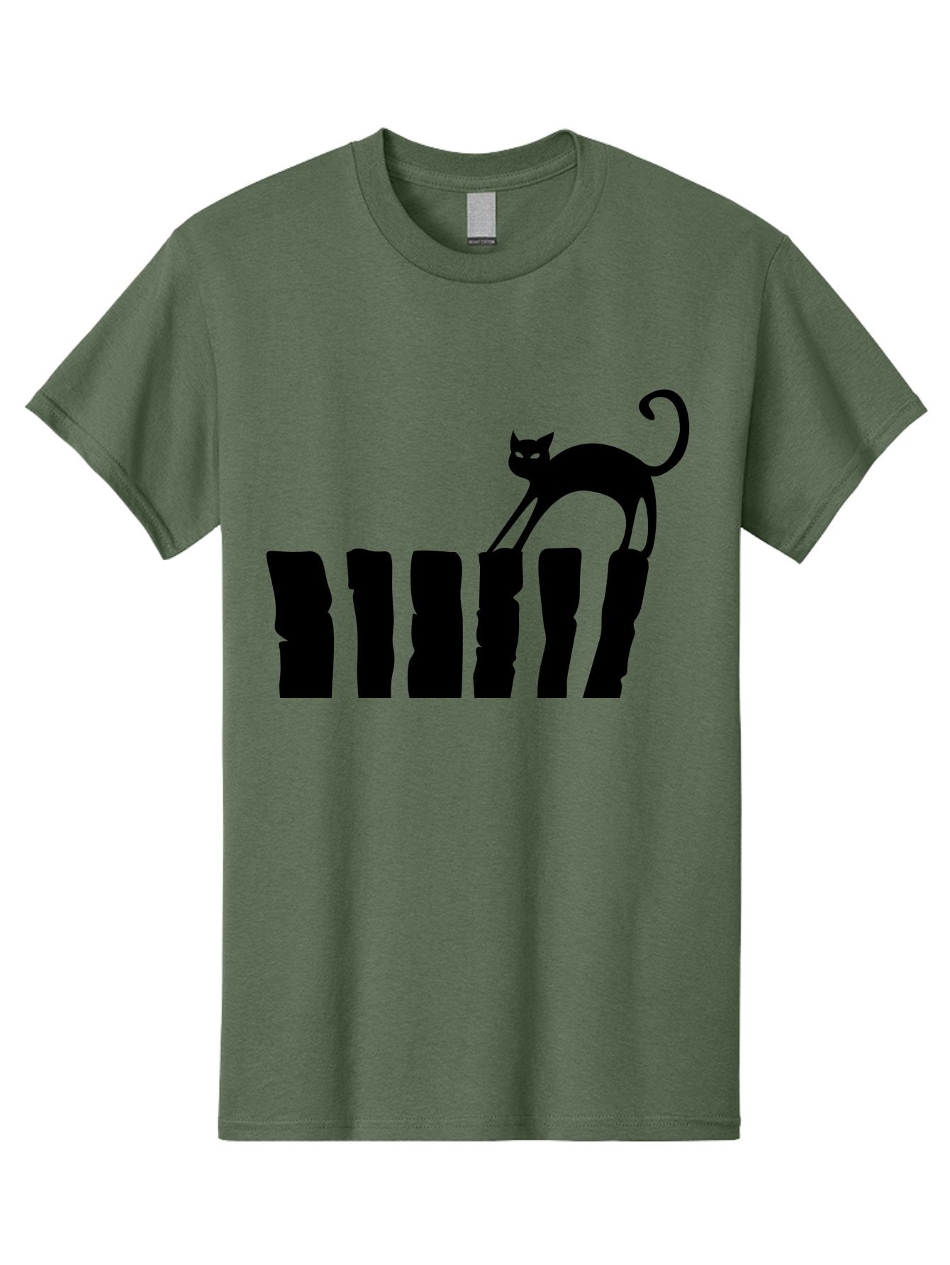 Cat-On-Fence Men'S Graphic Tee, 100% Cotton, Comfortable Casual Summer Wear, Machine Washable, Black Cat Silhouette, Feline Graphics, Cat On Fence, Whimsical Design, Minimalist Art, Cat Illustration, Modern Cat Graphic Aab208 9