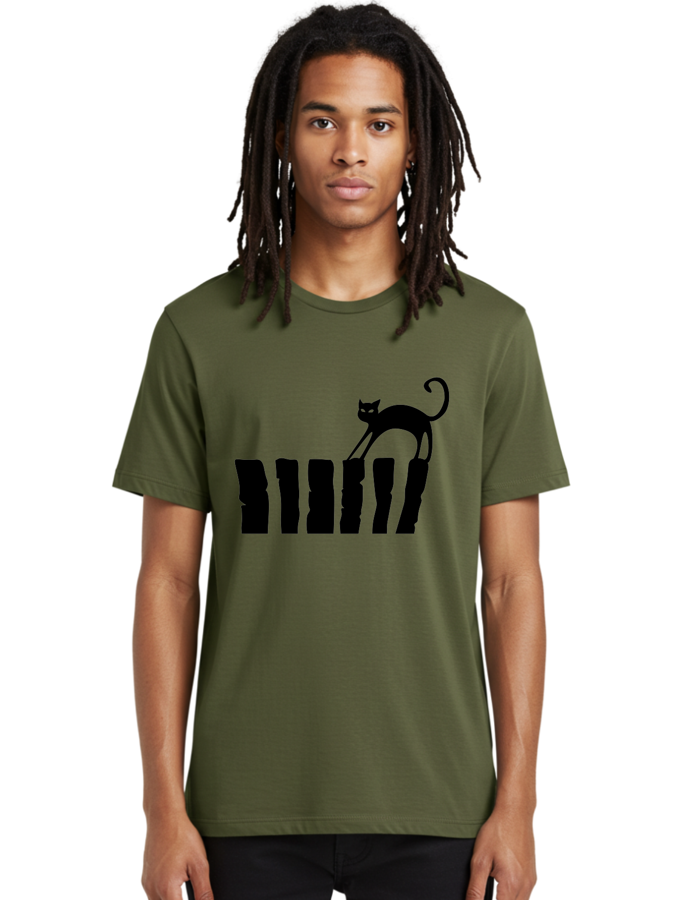 Cat-On-Fence Men'S Graphic Tee, 100% Cotton, Comfortable Casual Summer Wear, Machine Washable, Black Cat Silhouette, Feline Graphics, Cat On Fence, Whimsical Design, Minimalist Art, Cat Illustration, Modern Cat Graphic Aab208 10