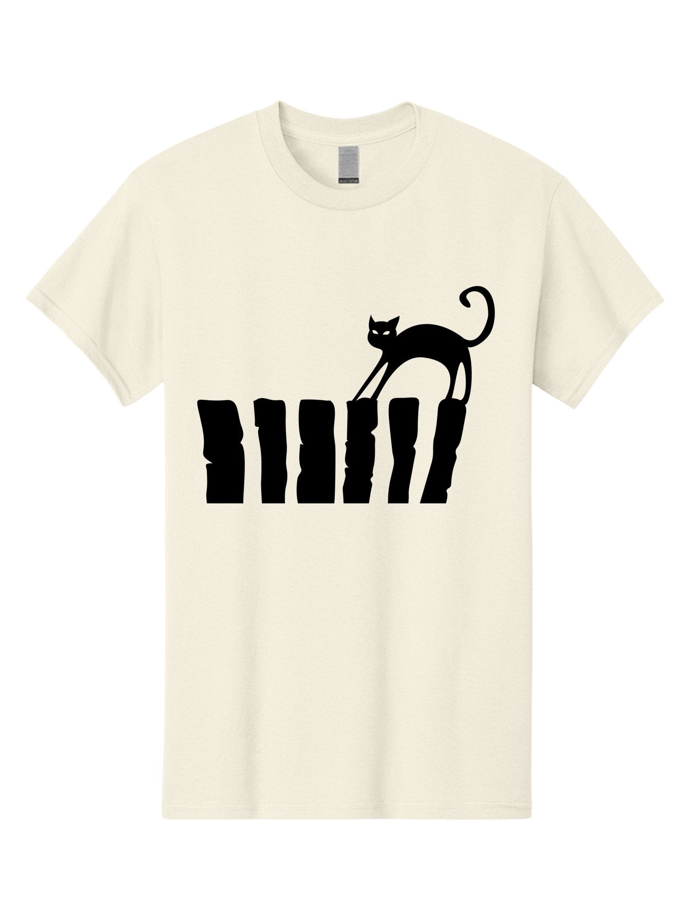 Cat-On-Fence Men'S Graphic Tee, 100% Cotton, Comfortable Casual Summer Wear, Machine Washable, Black Cat Silhouette, Feline Graphics, Cat On Fence, Whimsical Design, Minimalist Art, Cat Illustration, Modern Cat Graphic Aab208 5