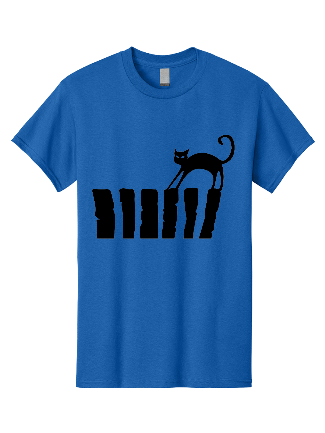 Cat-On-Fence Men'S Graphic Tee, 100% Cotton, Comfortable Casual Summer Wear, Machine Washable, Black Cat Silhouette, Feline Graphics, Cat On Fence, Whimsical Design, Minimalist Art, Cat Illustration, Modern Cat Graphic Aab208