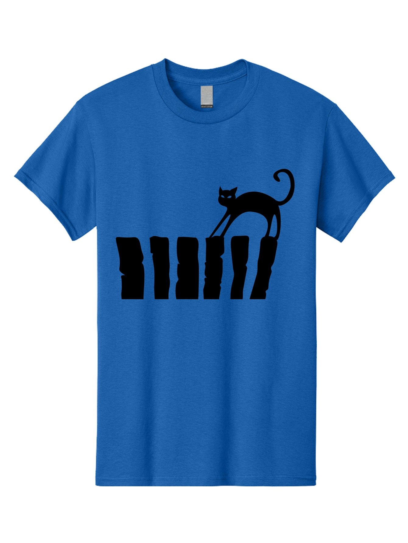 Cat-On-Fence Men'S Graphic Tee, 100% Cotton, Comfortable Casual Summer Wear, Machine Washable, Black Cat Silhouette, Feline Graphics, Cat On Fence, Whimsical Design, Minimalist Art, Cat Illustration, Modern Cat Graphic Aab208 15