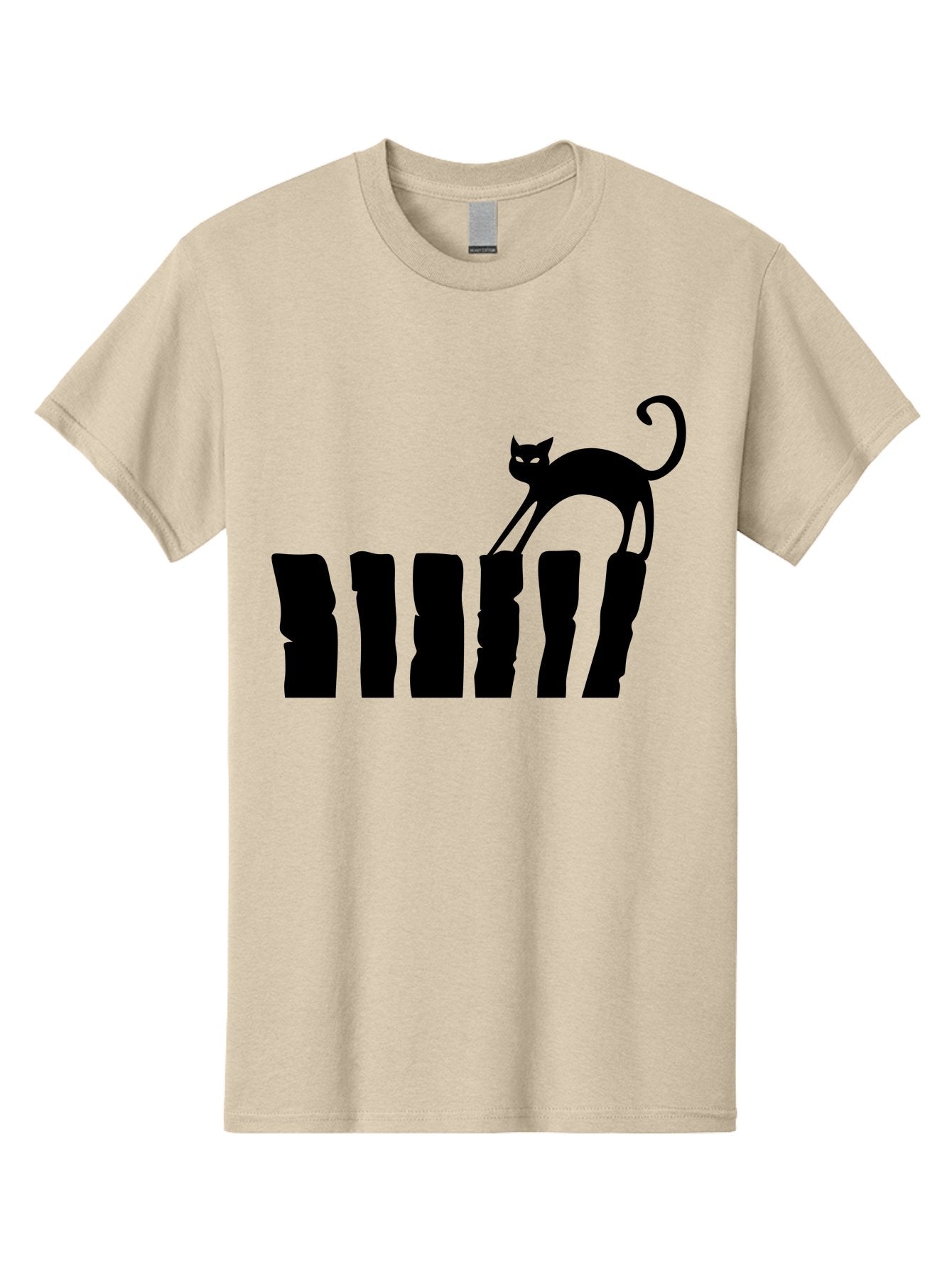 Cat-On-Fence Men'S Graphic Tee, 100% Cotton, Comfortable Casual Summer Wear, Machine Washable, Black Cat Silhouette, Feline Graphics, Cat On Fence, Whimsical Design, Minimalist Art, Cat Illustration, Modern Cat Graphic Aab208