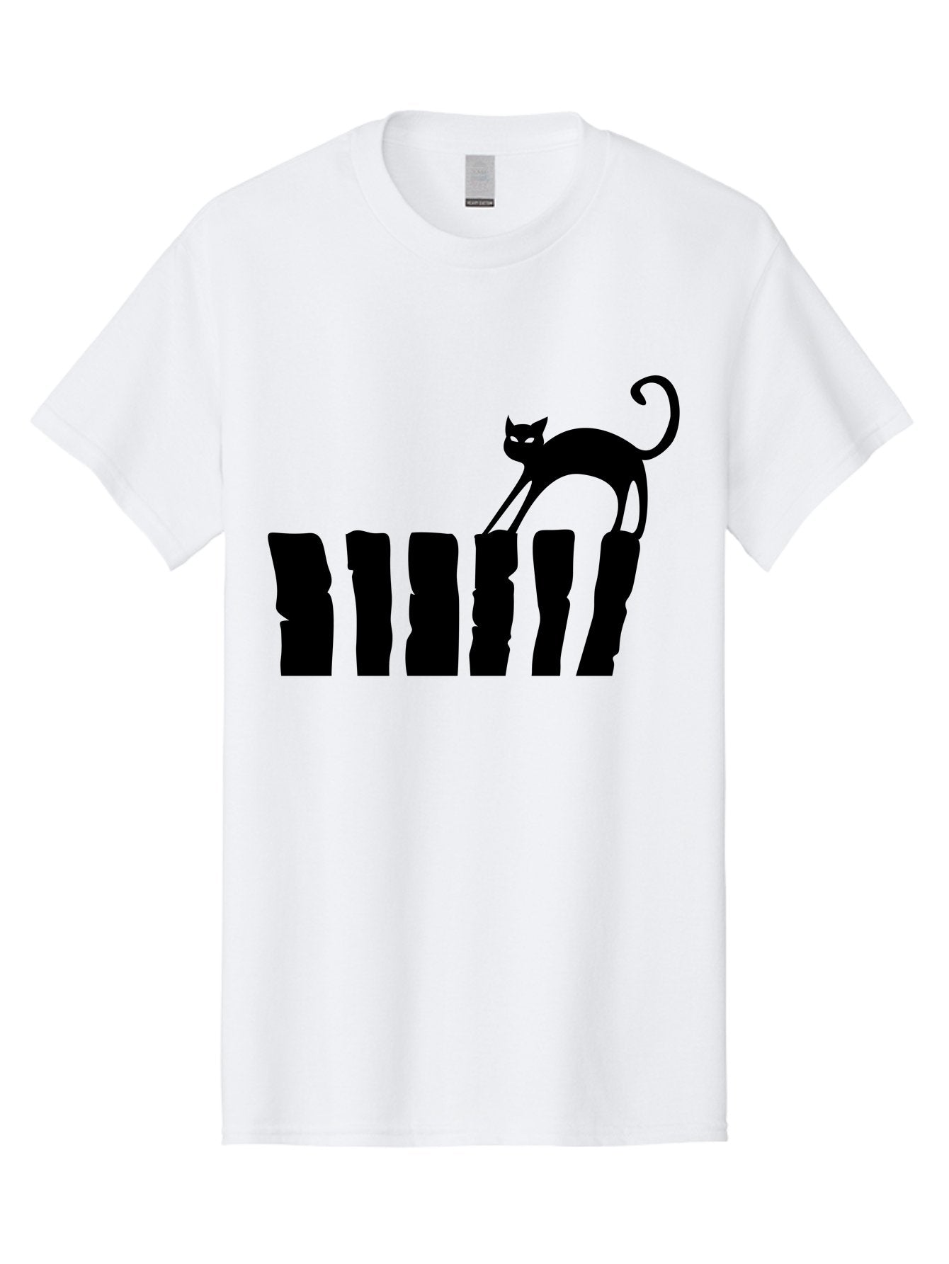Cat-On-Fence Men'S Graphic Tee, 100% Cotton, Comfortable Casual Summer Wear, Machine Washable, Black Cat Silhouette, Feline Graphics, Cat On Fence, Whimsical Design, Minimalist Art, Cat Illustration, Modern Cat Graphic Aab208