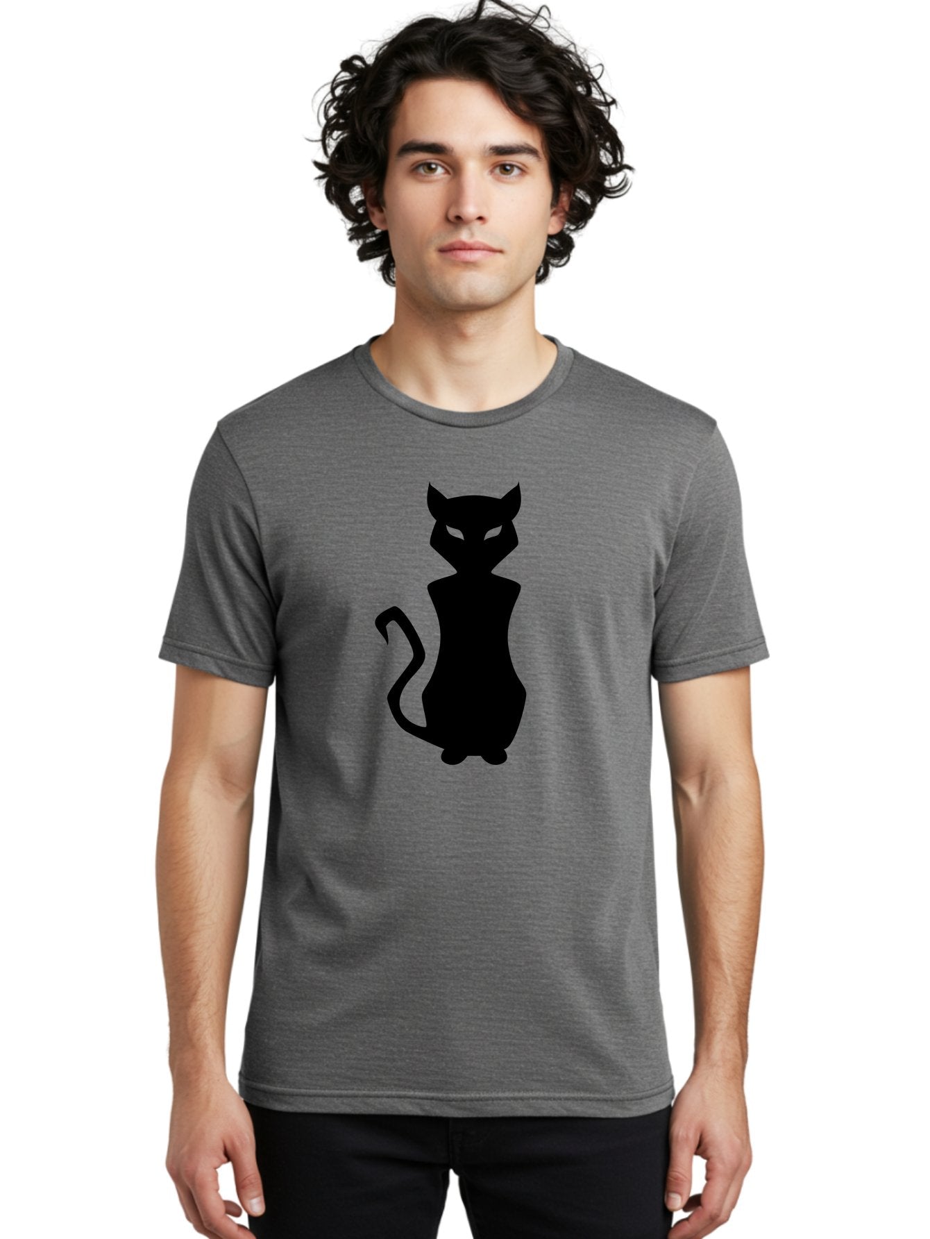 Cat-Silhouette Men'S Graphic Tee, 100% Cotton, Comfortable Casual Summer Wear, Machine Washable, Black Cat Silhouette, Glowy Eyes, Cat'S Paw On Face, Feline Figure, Mysterious Animal, Sleek Design, Glowing Green Eyes, Cat Shape Aab209 23