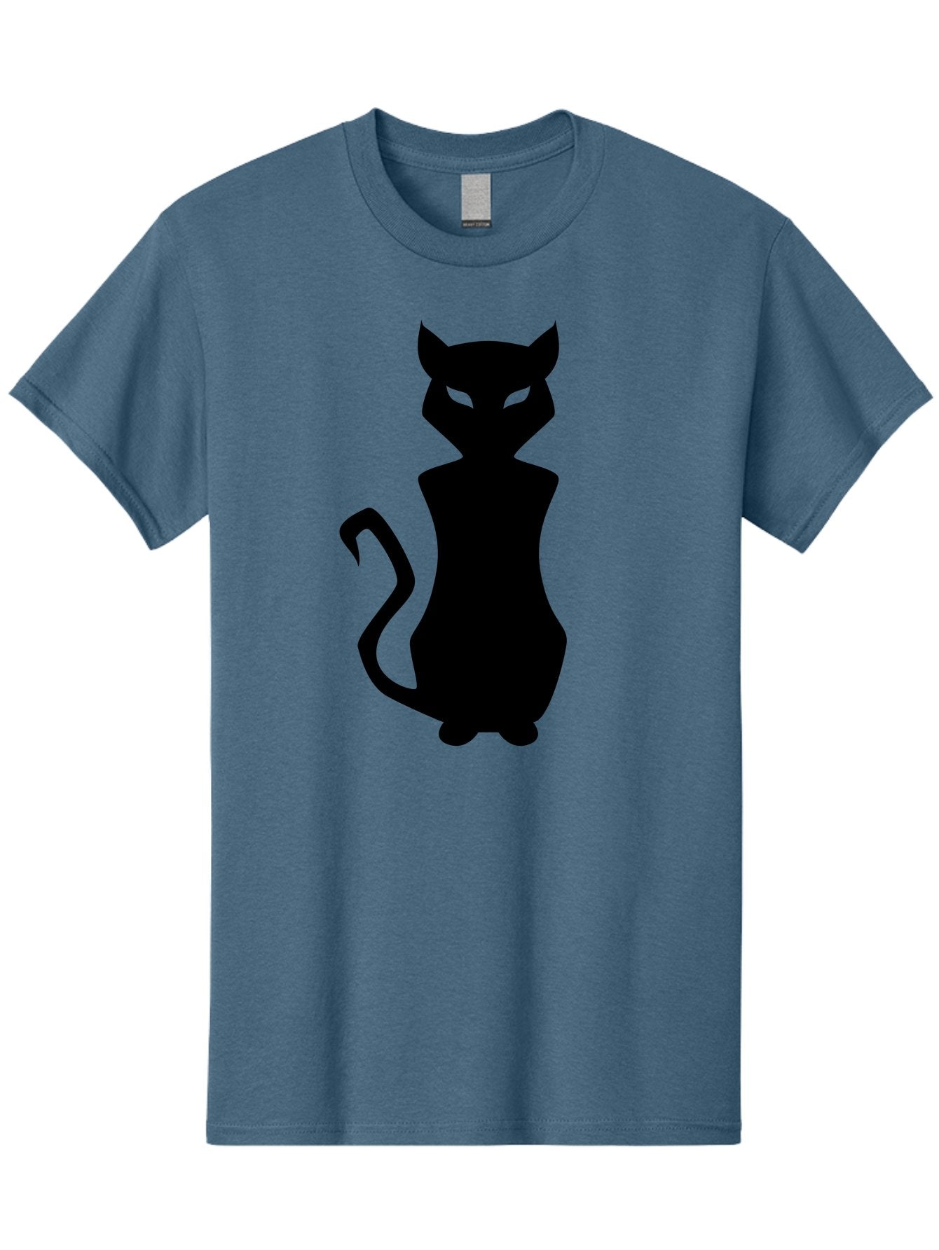 Cat-Silhouette Men'S Graphic Tee, 100% Cotton, Comfortable Casual Summer Wear, Machine Washable, Black Cat Silhouette, Glowy Eyes, Cat'S Paw On Face, Feline Figure, Mysterious Animal, Sleek Design, Glowing Green Eyes, Cat Shape Aab209 4